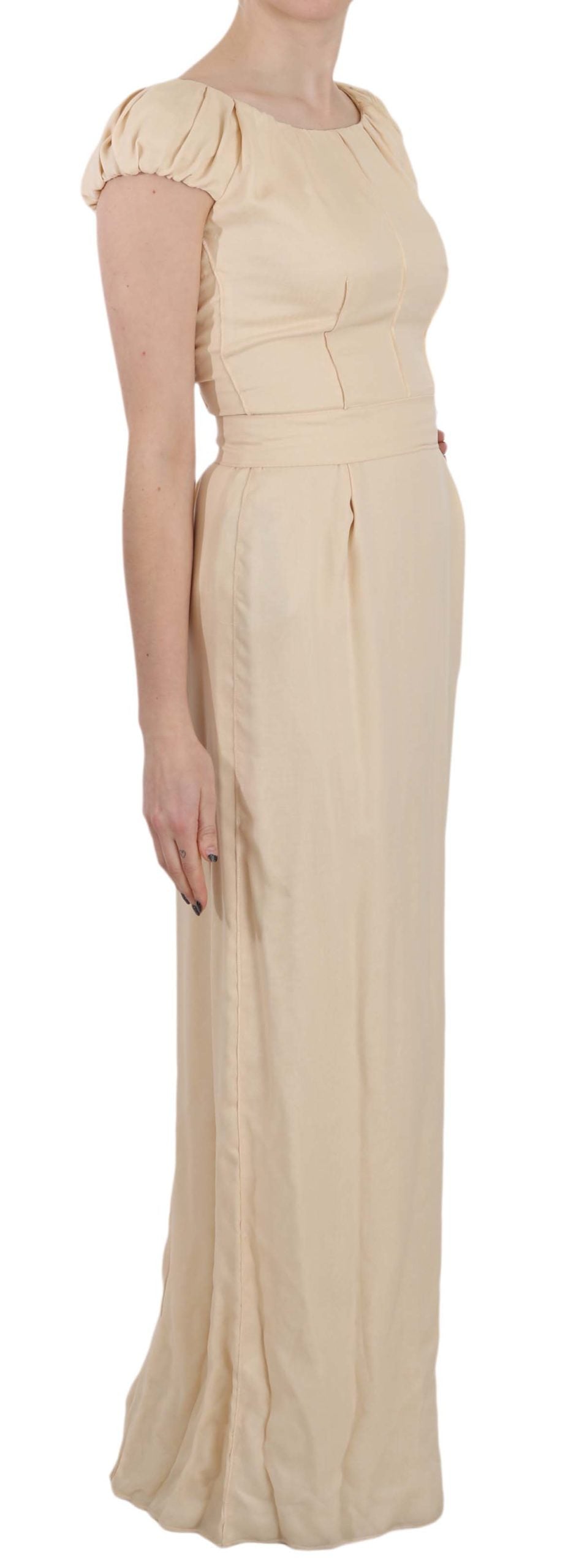 Dolce & Gabbana – Beiges Seidenkleid mit Säulenärmeln