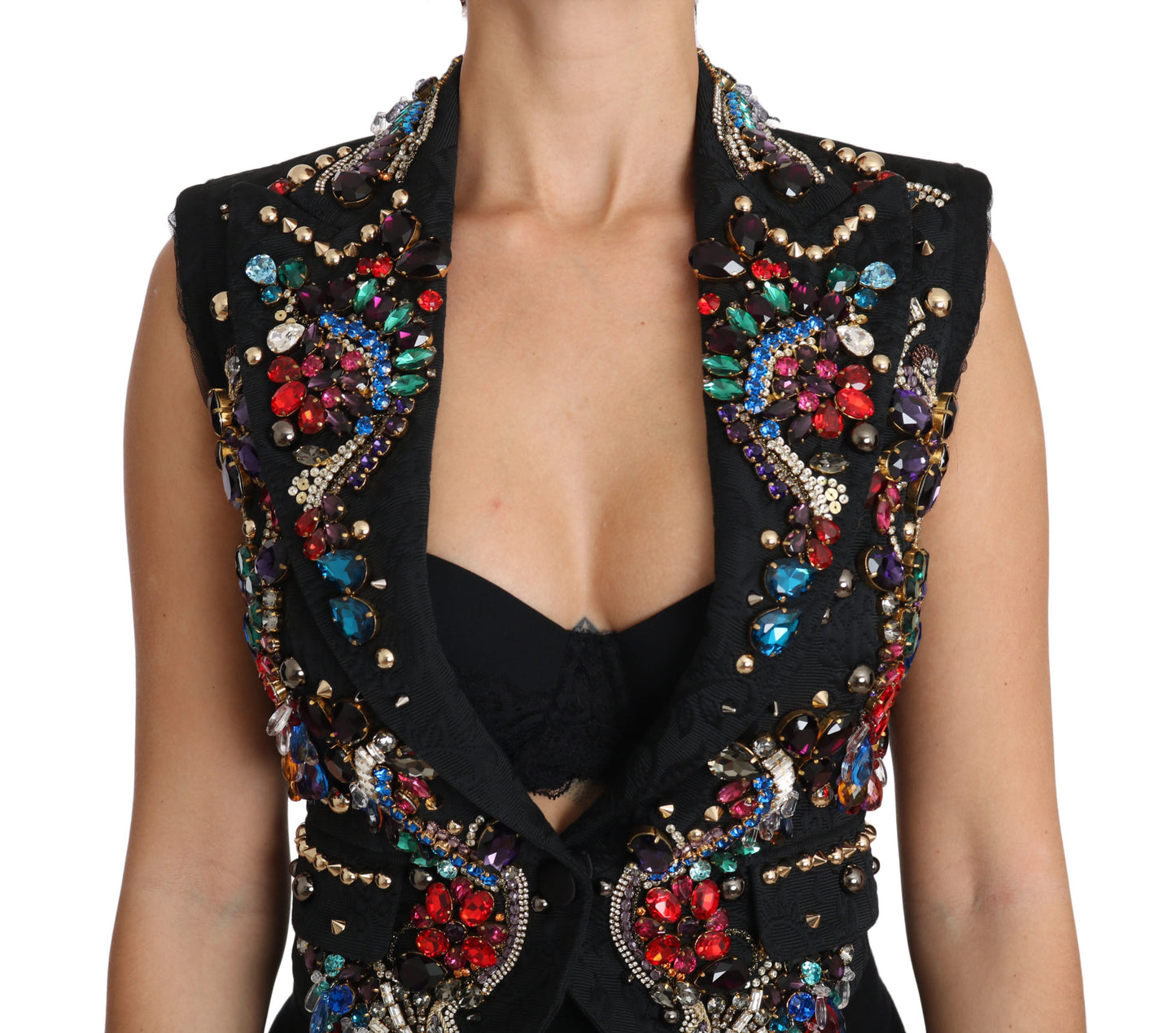 Dolce & Gabbana Schwarze Weste mit Kristallen in Sizilien-Optik