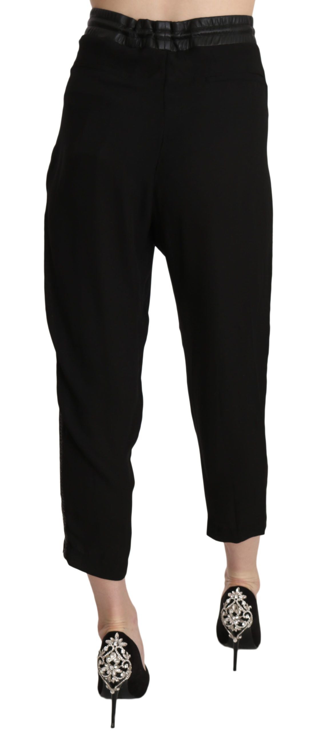 Guess – Schwarze, knöchellange Polyesterhose mit hoher Taille