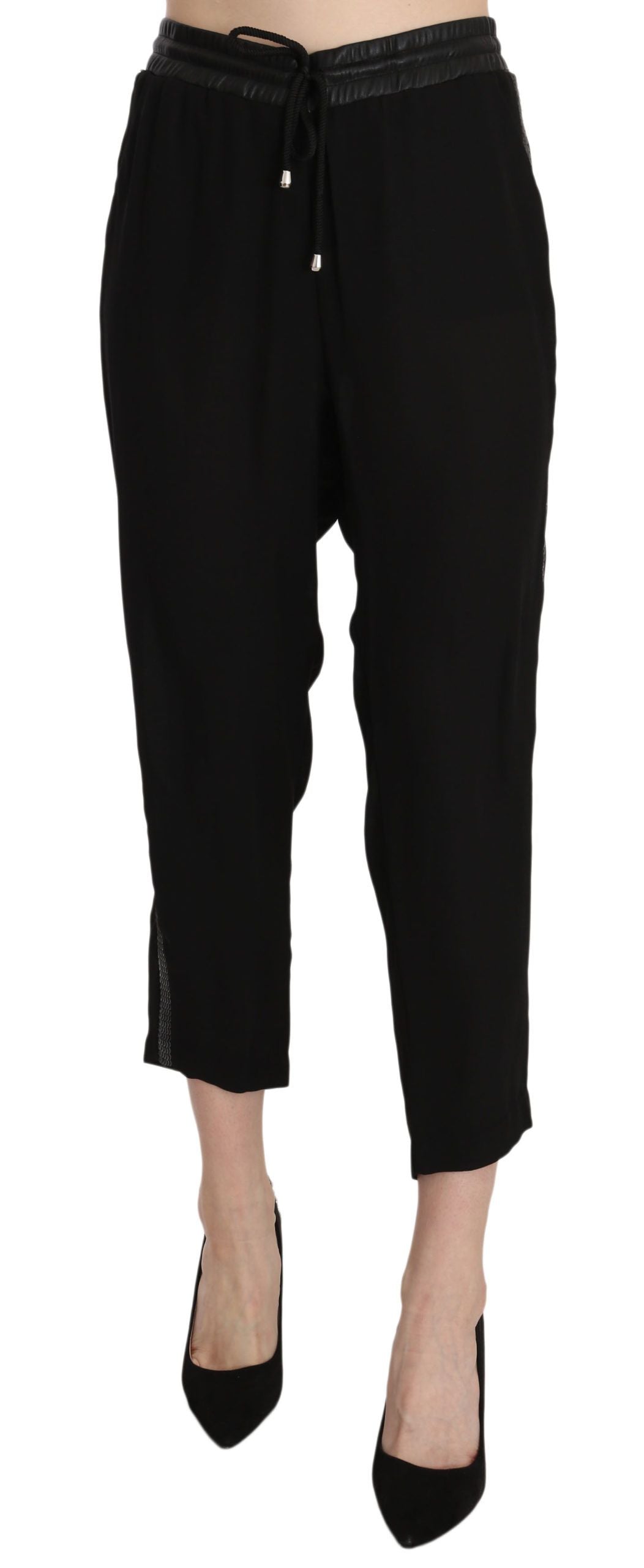 Guess – Schwarze, knöchellange Polyesterhose mit hoher Taille