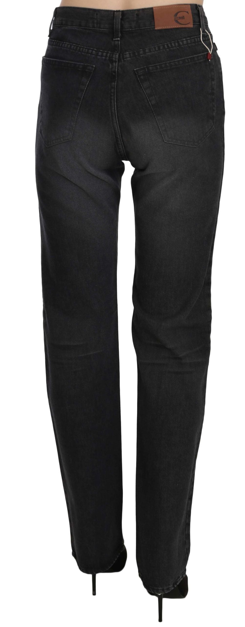 Just Cavalli – Schwarze, verwaschene Jeans mit hoher Taille und geradem Schnitt
