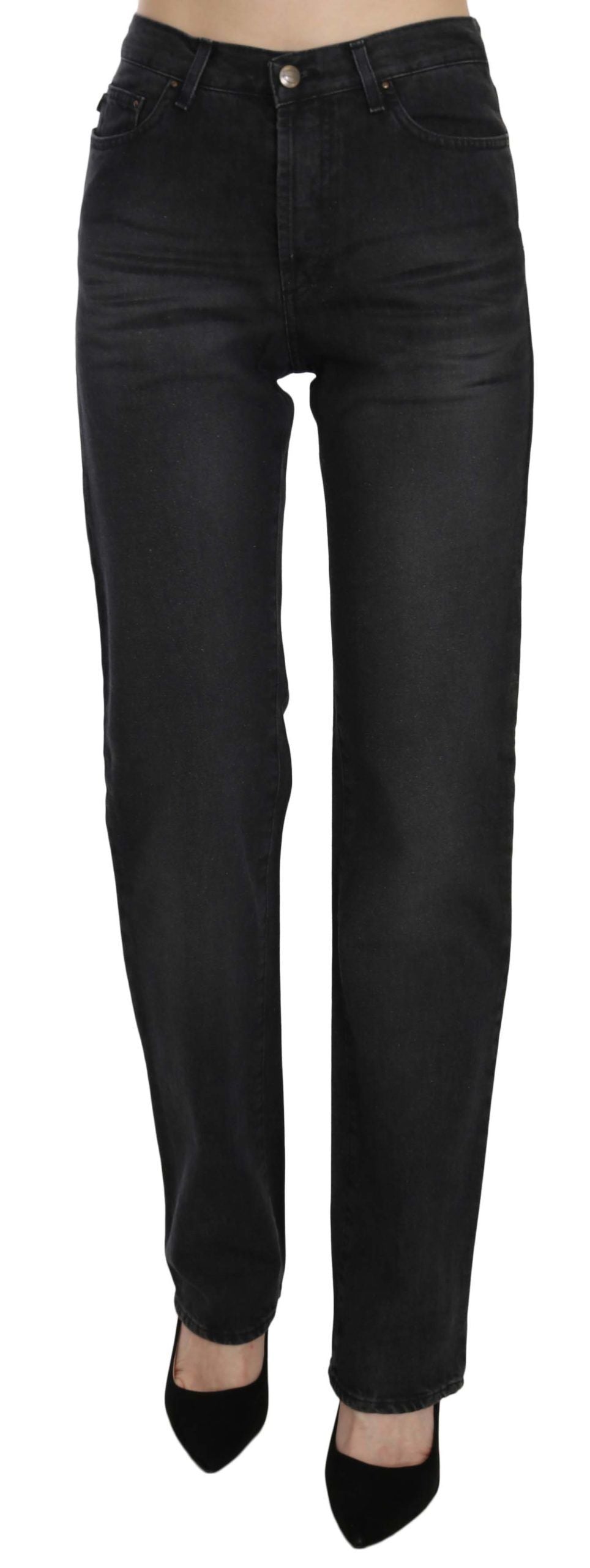 Just Cavalli – Schwarze, verwaschene Jeans mit hoher Taille und geradem Schnitt