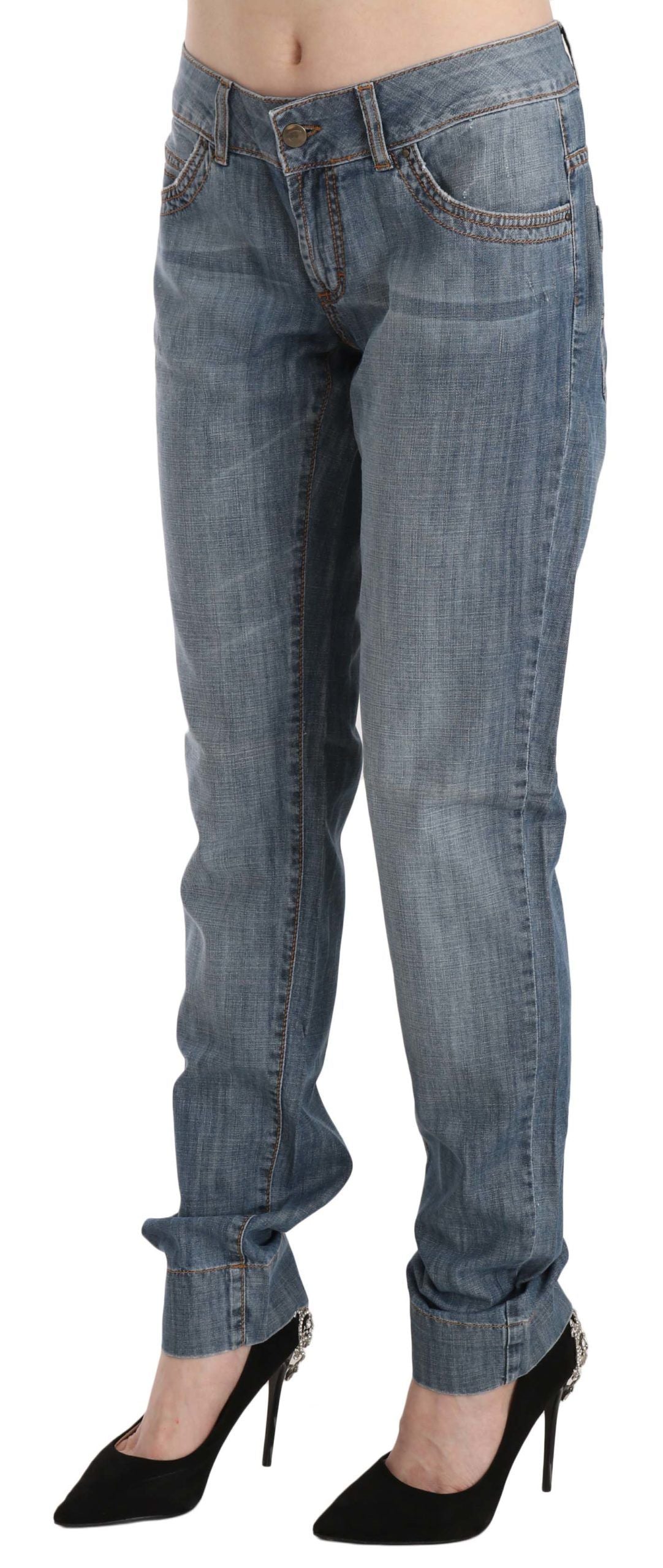 Just Cavalli – Niedrig taillierte Slim-Fit-Jeans aus gewaschener Baumwolle in Blau