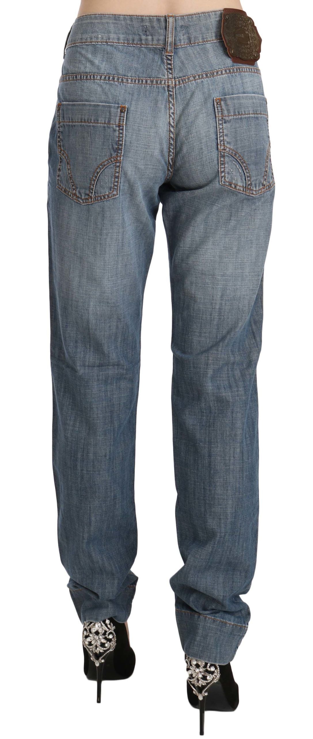 Just Cavalli – Niedrig taillierte Slim-Fit-Jeans aus gewaschener Baumwolle in Blau