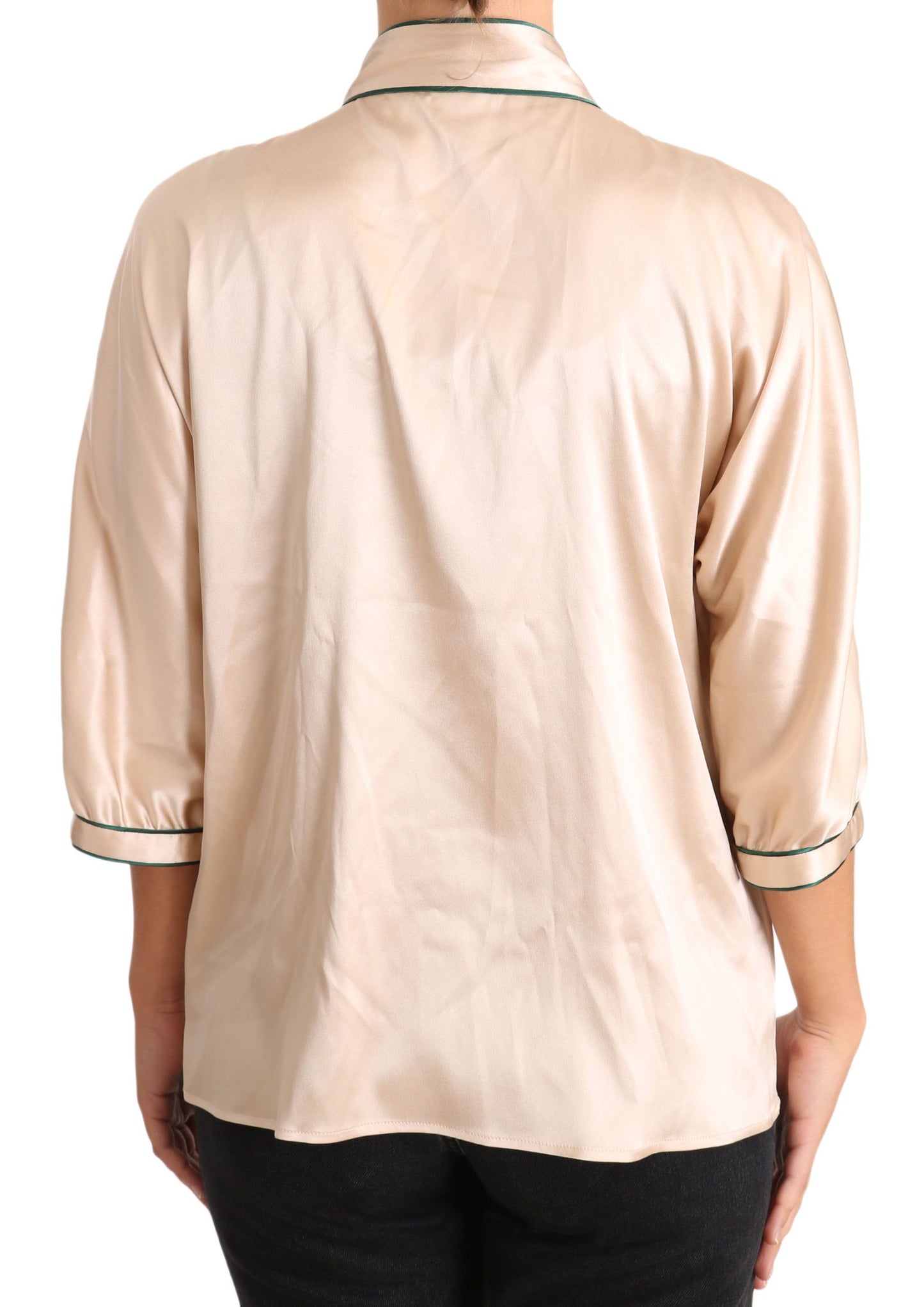 Dolce & Gabbana Beige Seiden-Stretch-Bluse mit Schleife