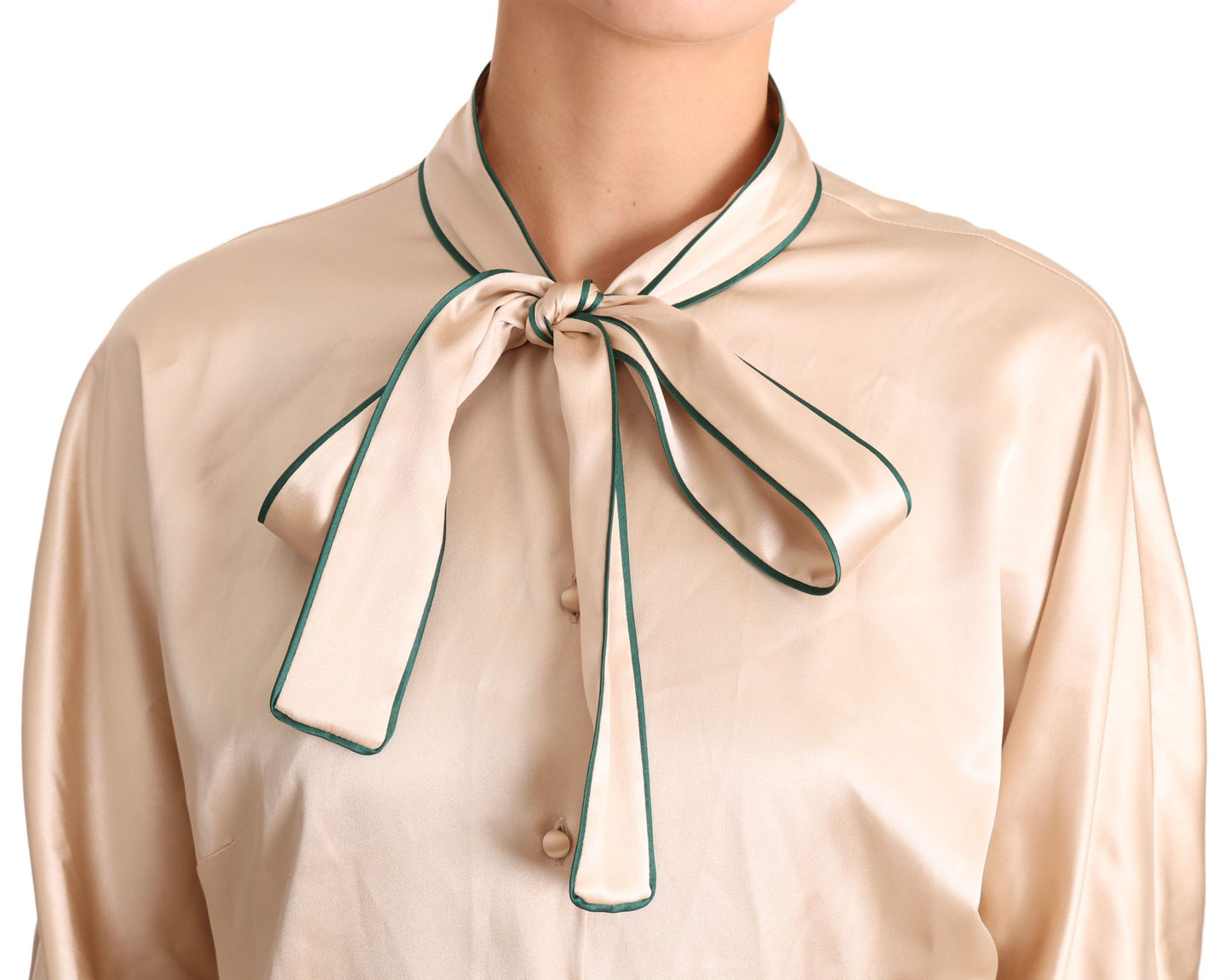 Dolce & Gabbana Beige Seiden-Stretch-Bluse mit Schleife