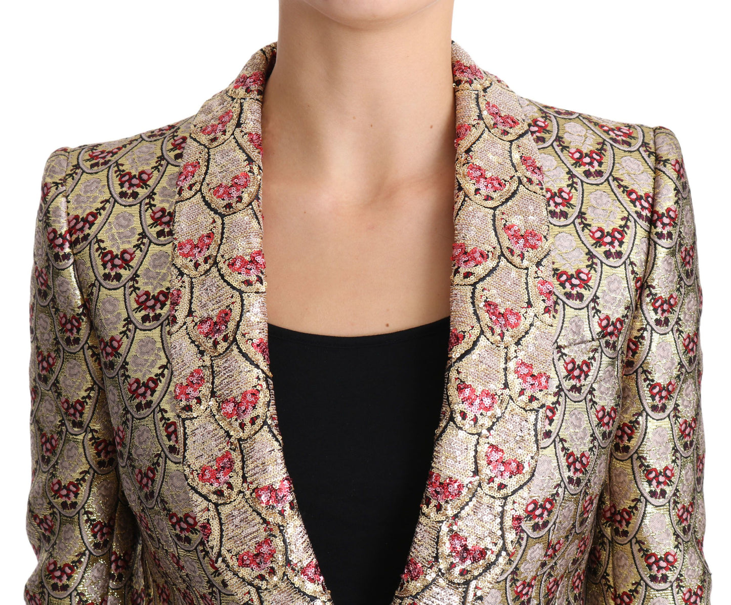Dolce & Gabbana Blazer-Manteljacke mit goldenen Blumen und Pailletten