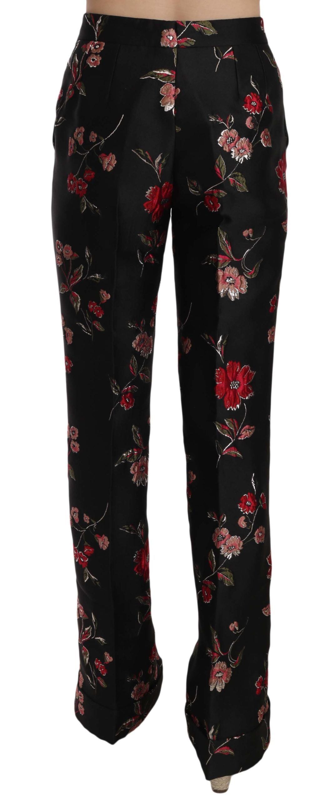 Dolce & Gabbana – Schwarze Bootcut-Hose mit Blumenmuster