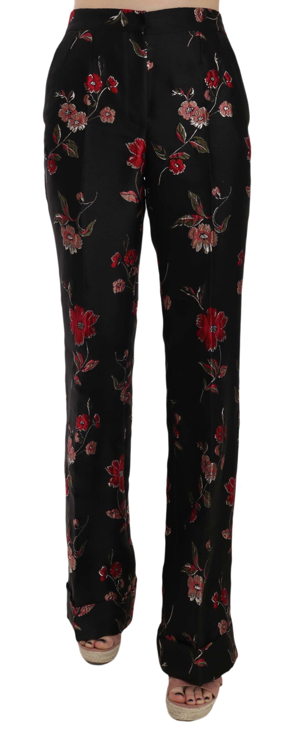 Dolce & Gabbana – Schwarze Bootcut-Hose mit Blumenmuster