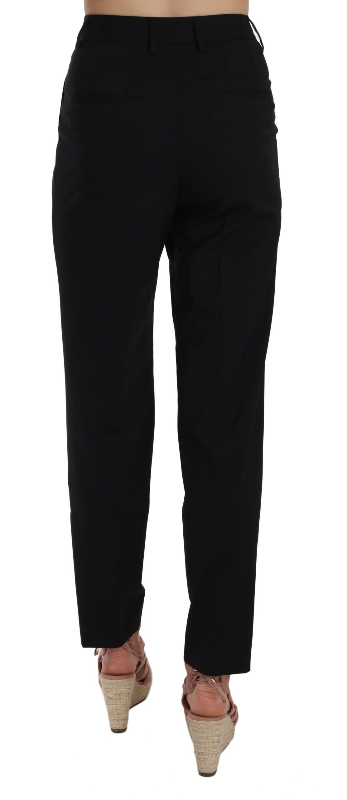 Dolce & Gabbana – Schwarze, plissierte, konische Hose mit Knöpfen