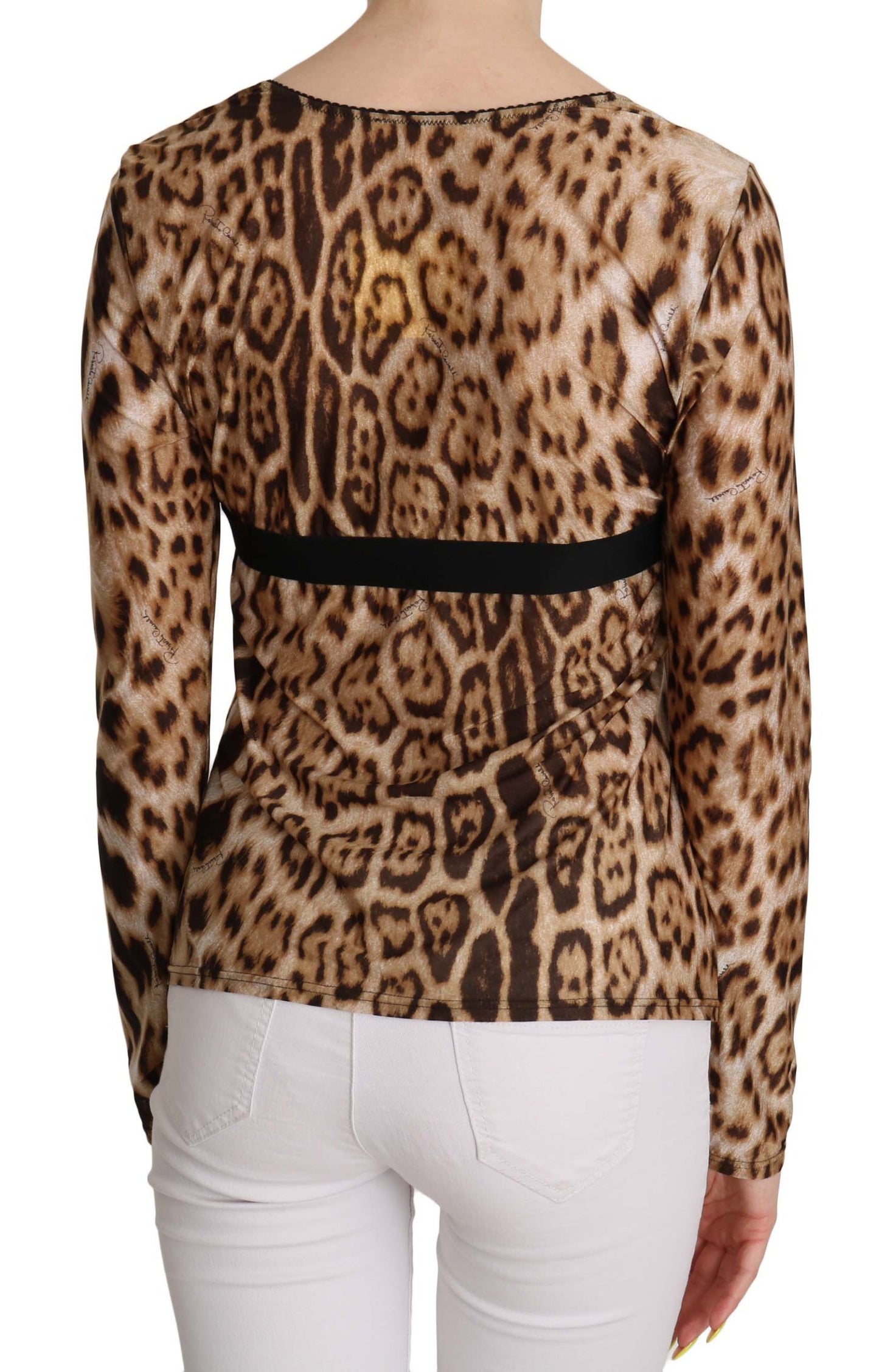 Roberto Cavalli Braune Bluse mit Rundhalsausschnitt und Leopardenmuster für Damen