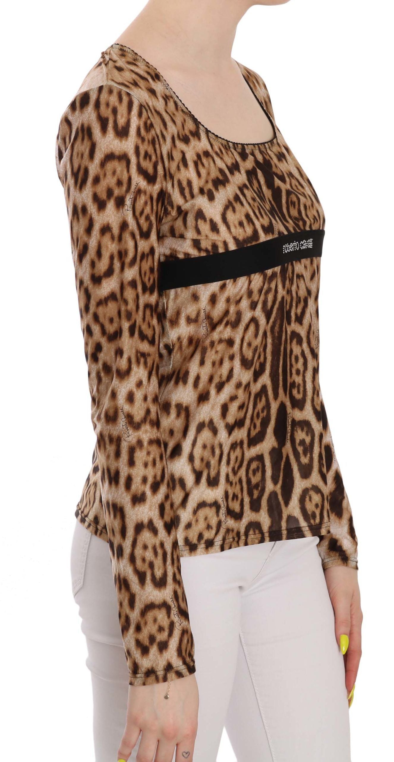 Roberto Cavalli Braune Bluse mit Rundhalsausschnitt und Leopardenmuster für Damen