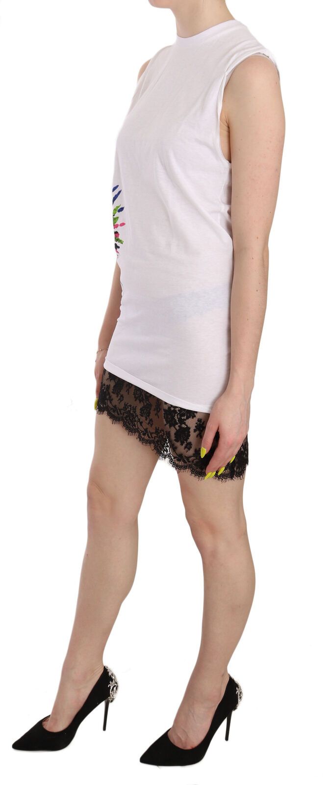 Dsquared² – Weißes, bedrucktes, ärmelloses, figurbetontes Minikleid mit Rundhalsausschnitt