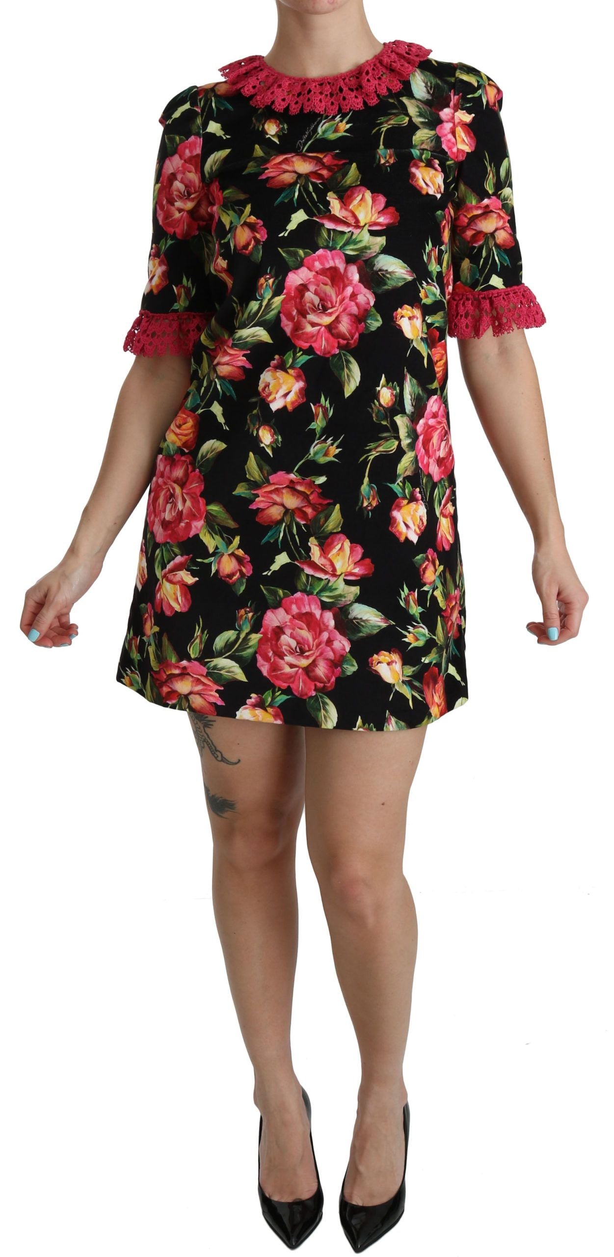 Dolce & Gabbana – A-Linien-Etuikleid aus geblümter rosa Spitze