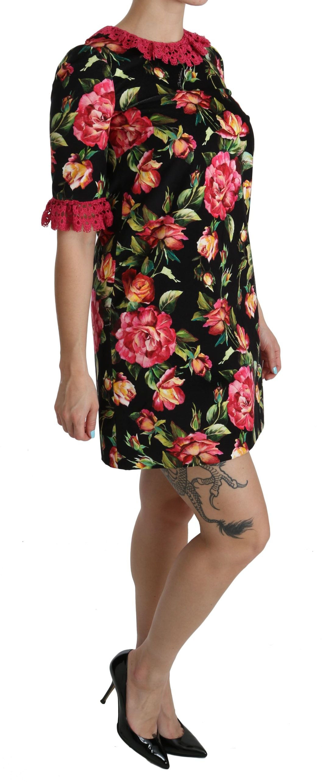 Dolce & Gabbana – A-Linien-Etuikleid aus geblümter rosa Spitze
