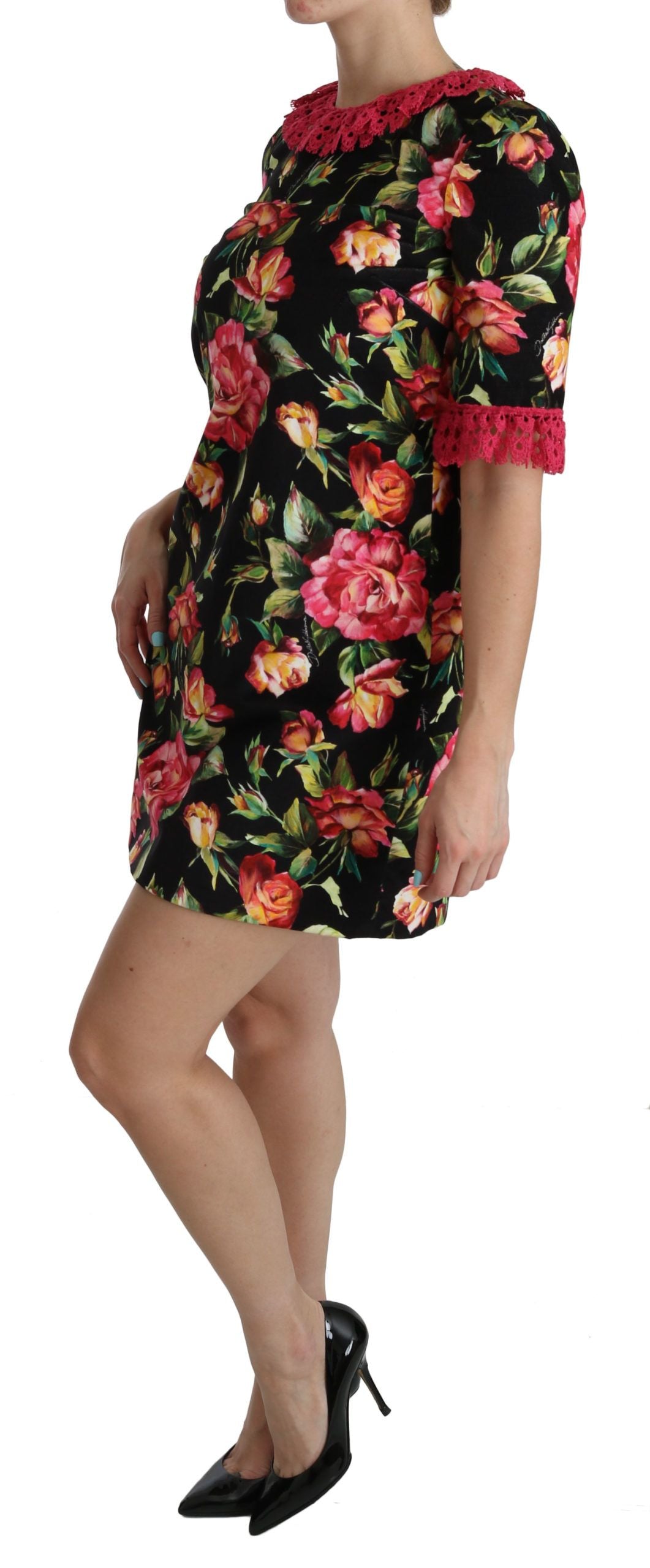 Dolce & Gabbana – A-Linien-Etuikleid aus geblümter rosa Spitze