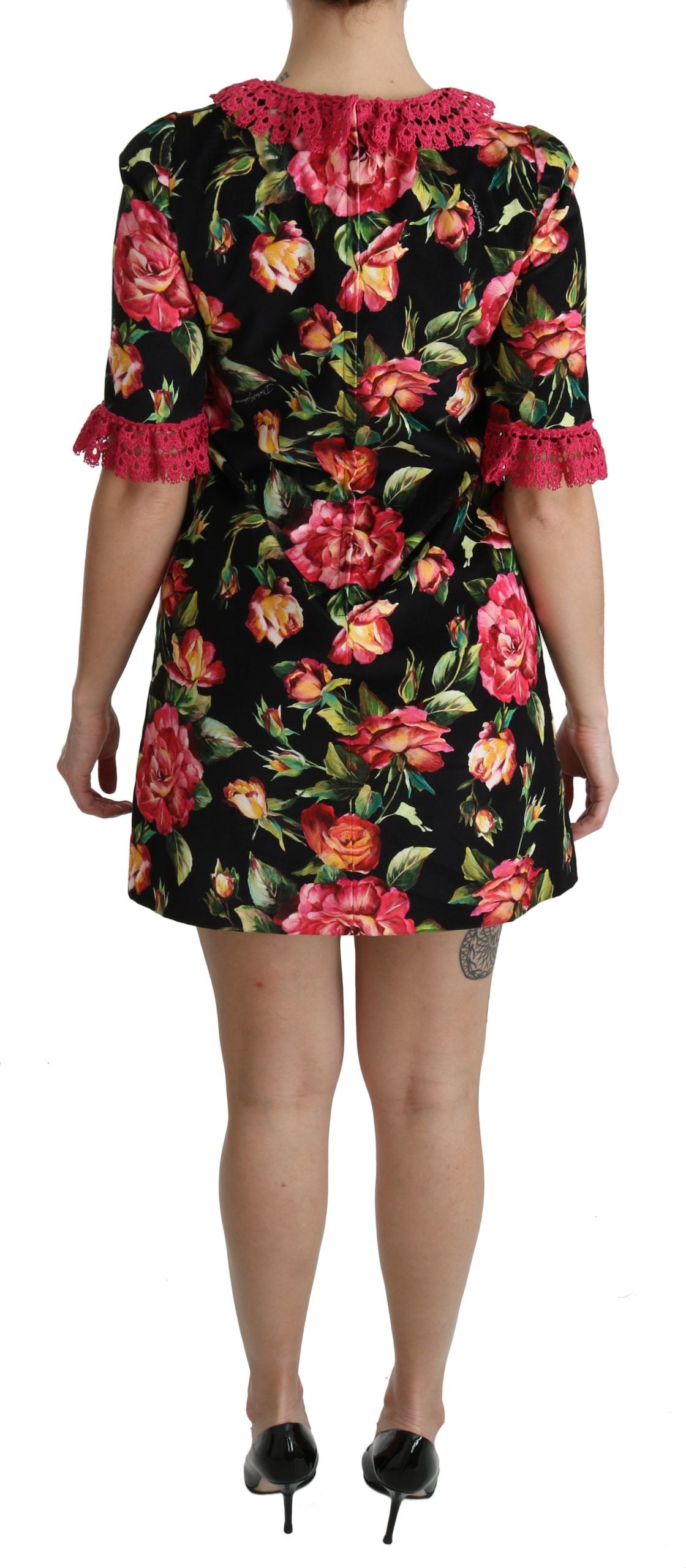 Dolce & Gabbana – A-Linien-Etuikleid aus geblümter rosa Spitze