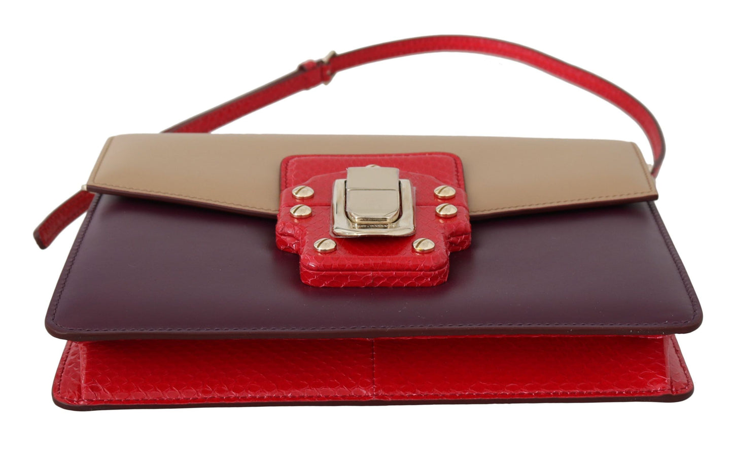 Dolce & Gabbana Lila Beige Rot Leder Umhängetasche
