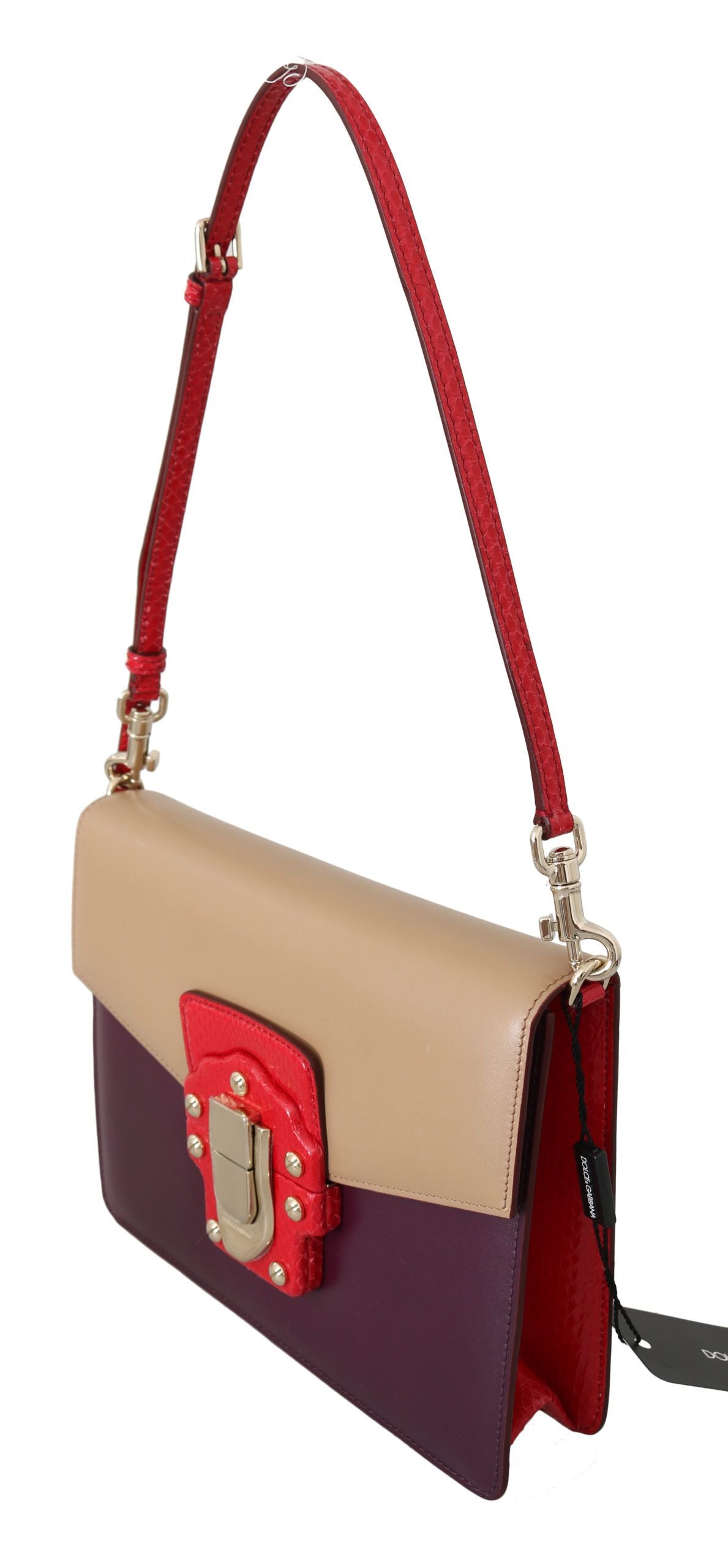 Dolce & Gabbana Lila Beige Rot Leder Umhängetasche