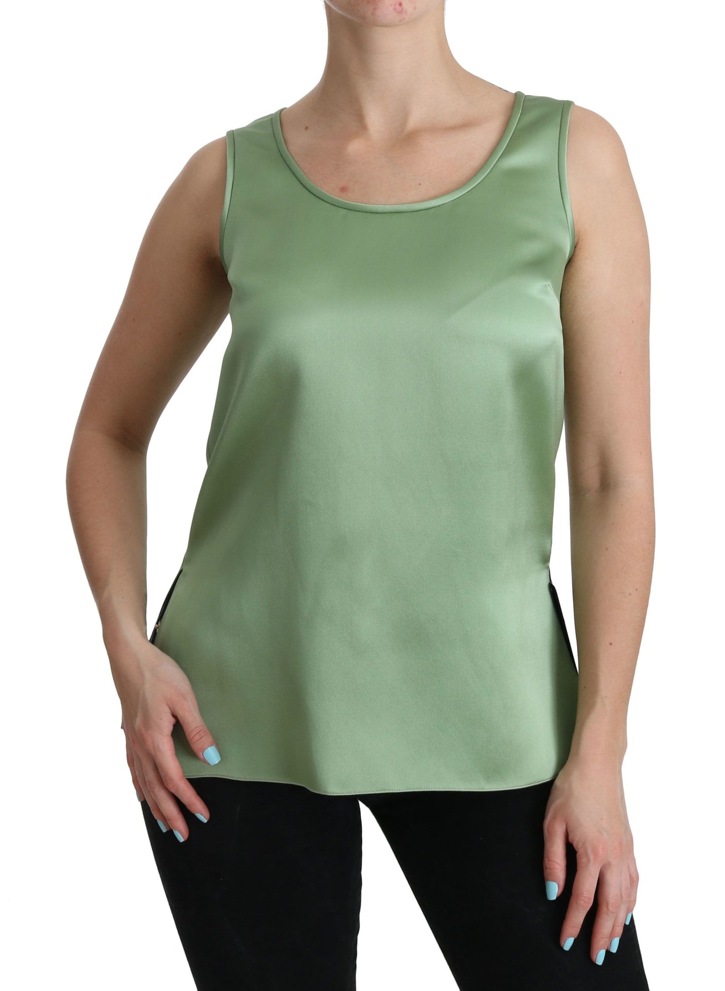 Dolce & Gabbana – Grüne, ärmellose Tank-Bluse aus 100 % Seide