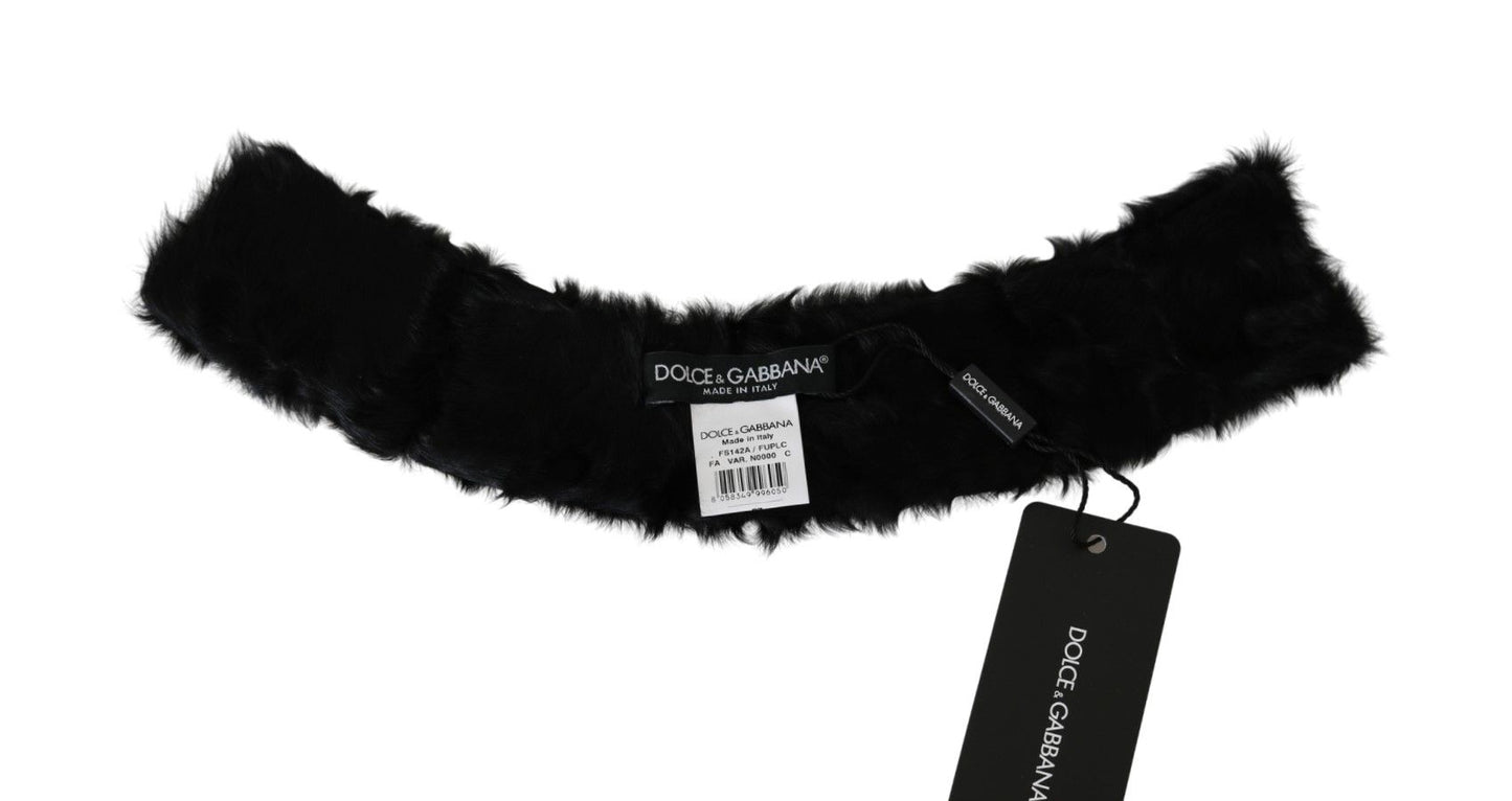 Dolce & Gabbana – Schwarzer Wickelschal aus Lammfell mit Pelzkragen