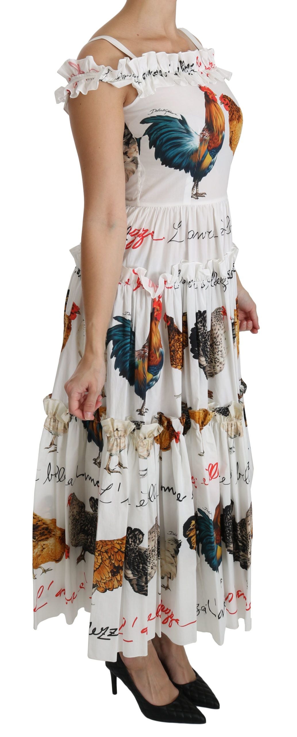 Dolce & Gabbana Weißes Midi-Etuikleid aus Baumwolle mit Hahnentrittmuster