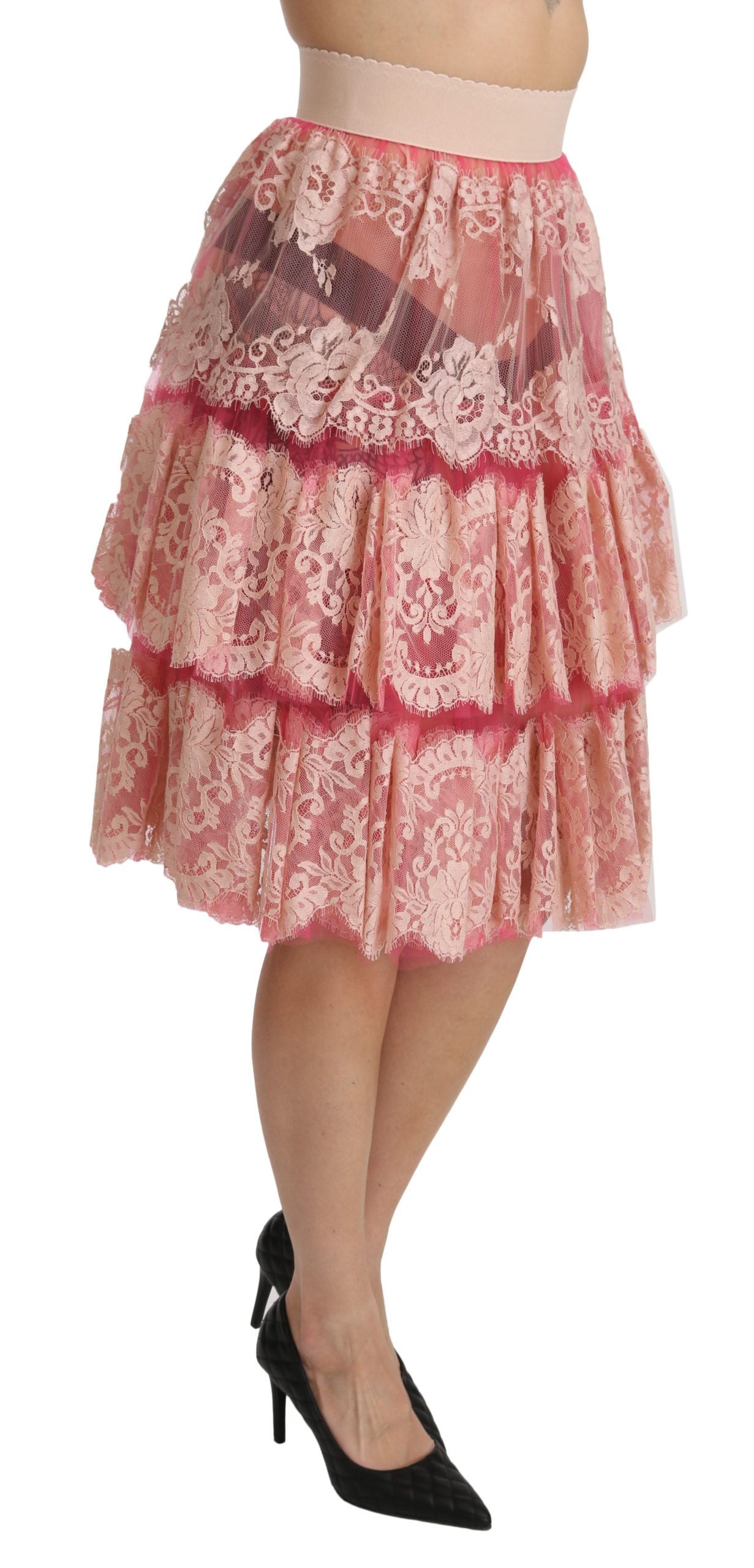 Dolce & Gabbana – Knielanger Rock mit Lagenmuster und hoher Taille in Rosa