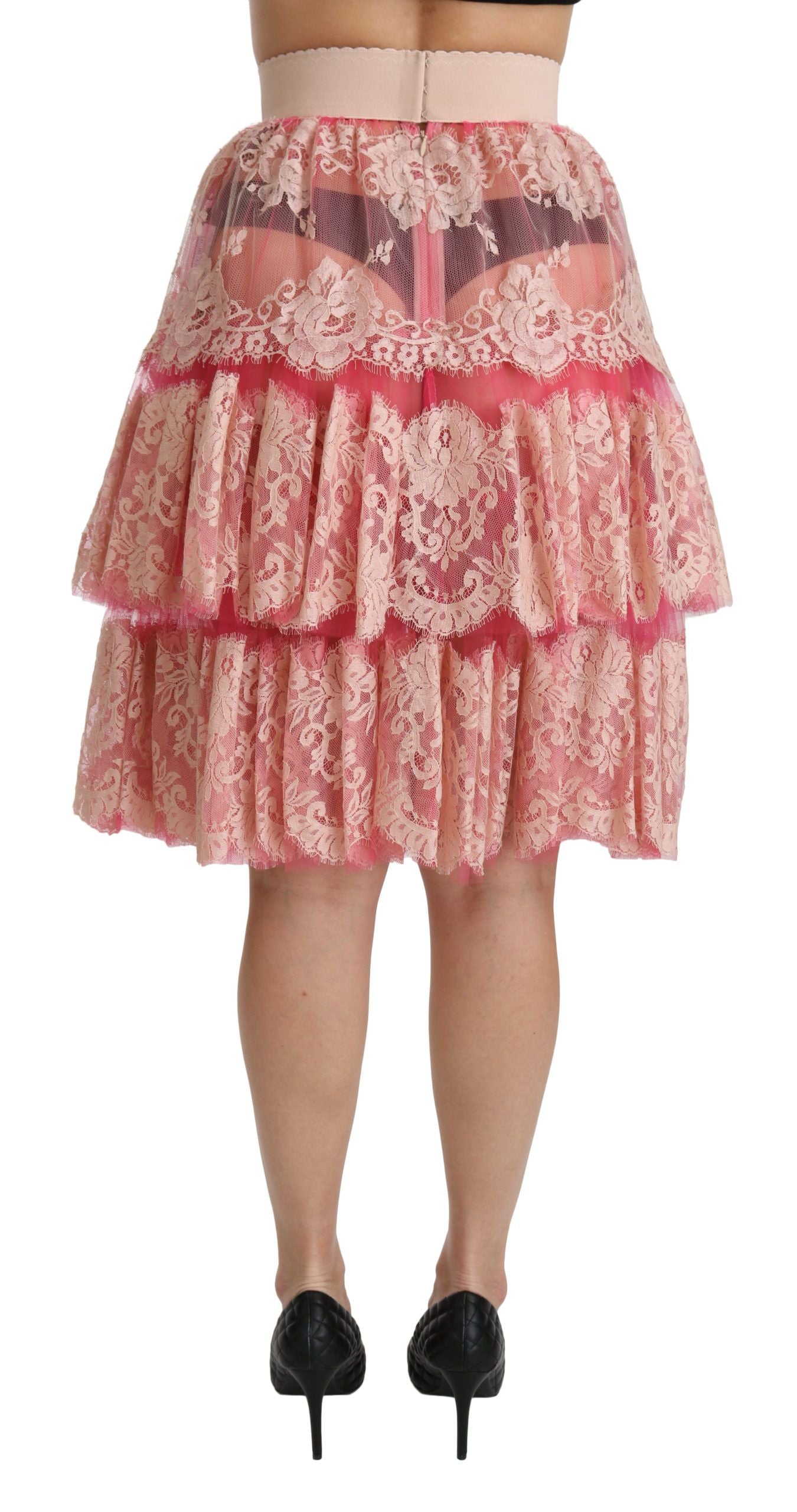 Dolce & Gabbana – Knielanger Rock mit Lagenmuster und hoher Taille in Rosa