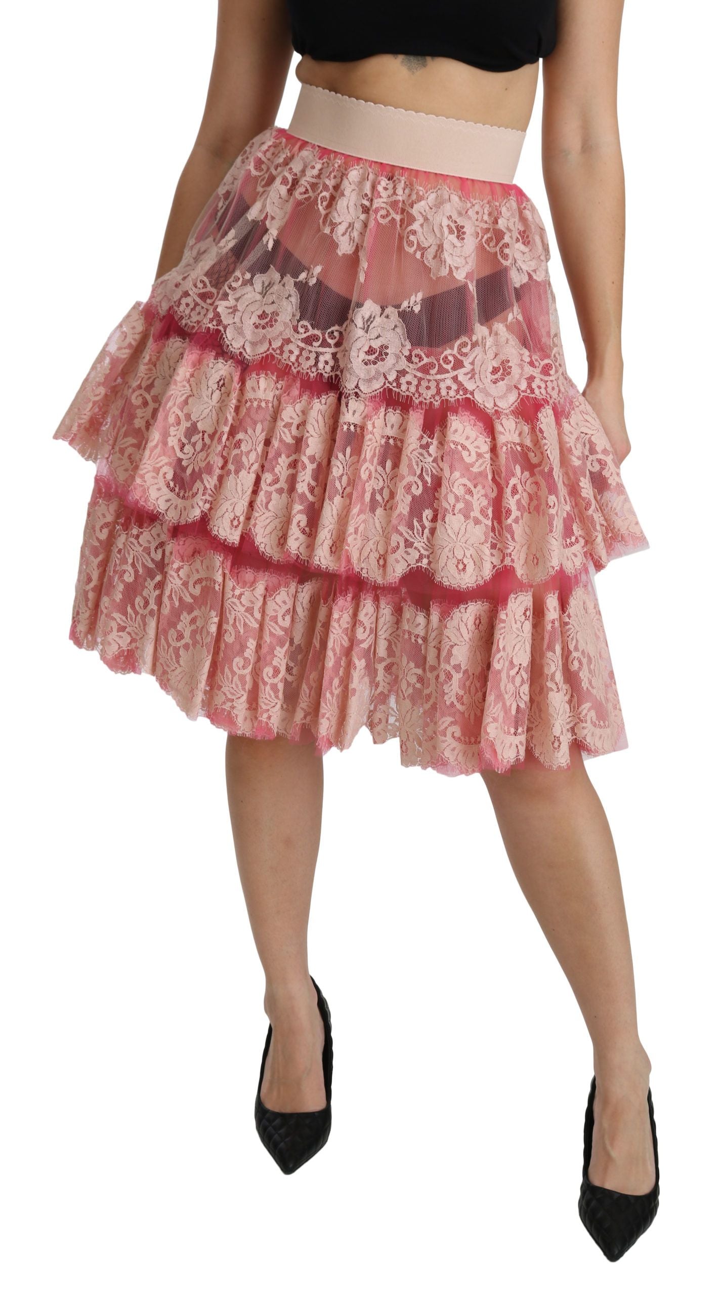 Dolce & Gabbana – Knielanger Rock mit Lagenmuster und hoher Taille in Rosa