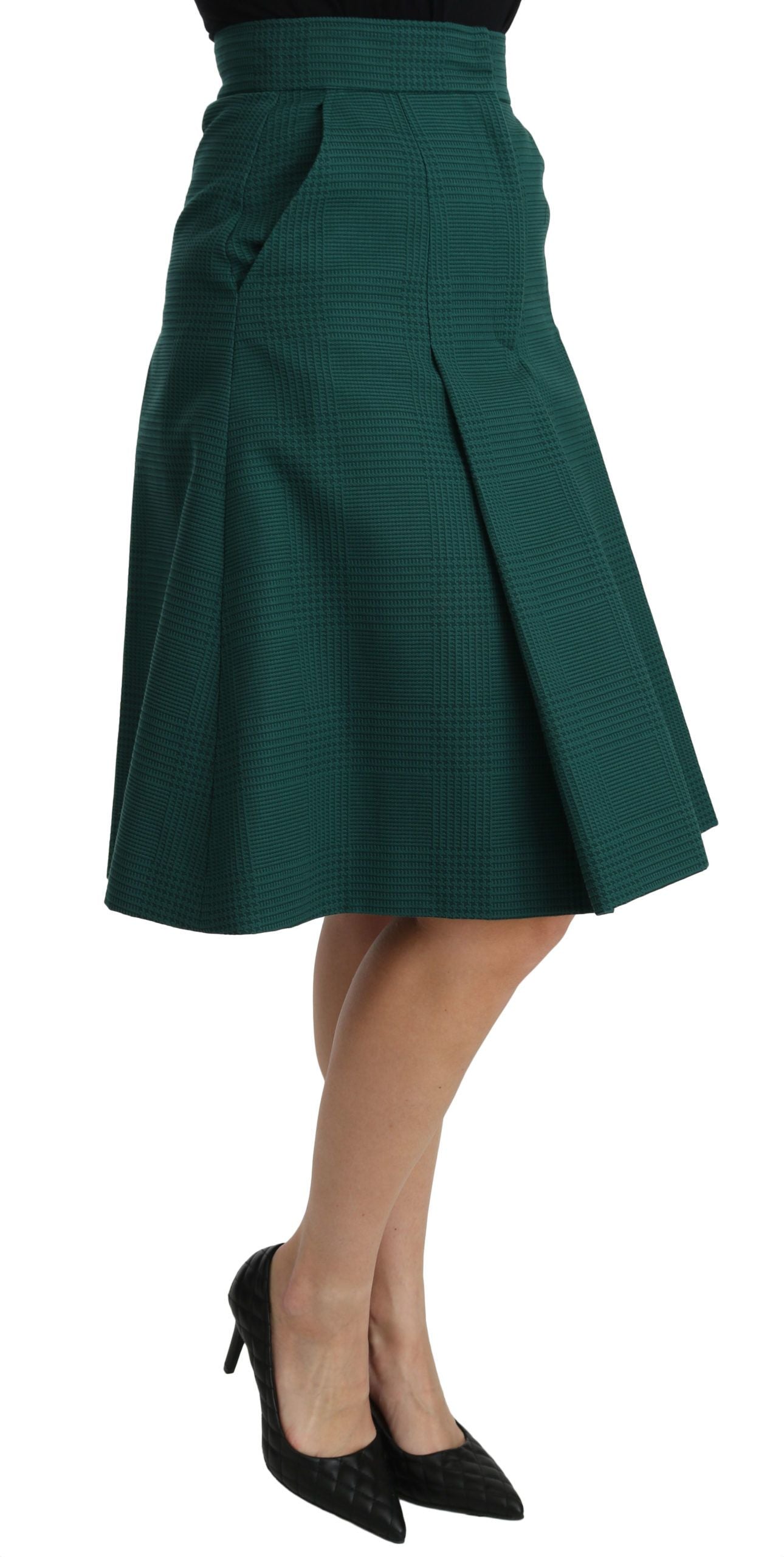 Dolce & Gabbana Grüner plissierter A-Linien-Baumwollrock mit hoher Taille