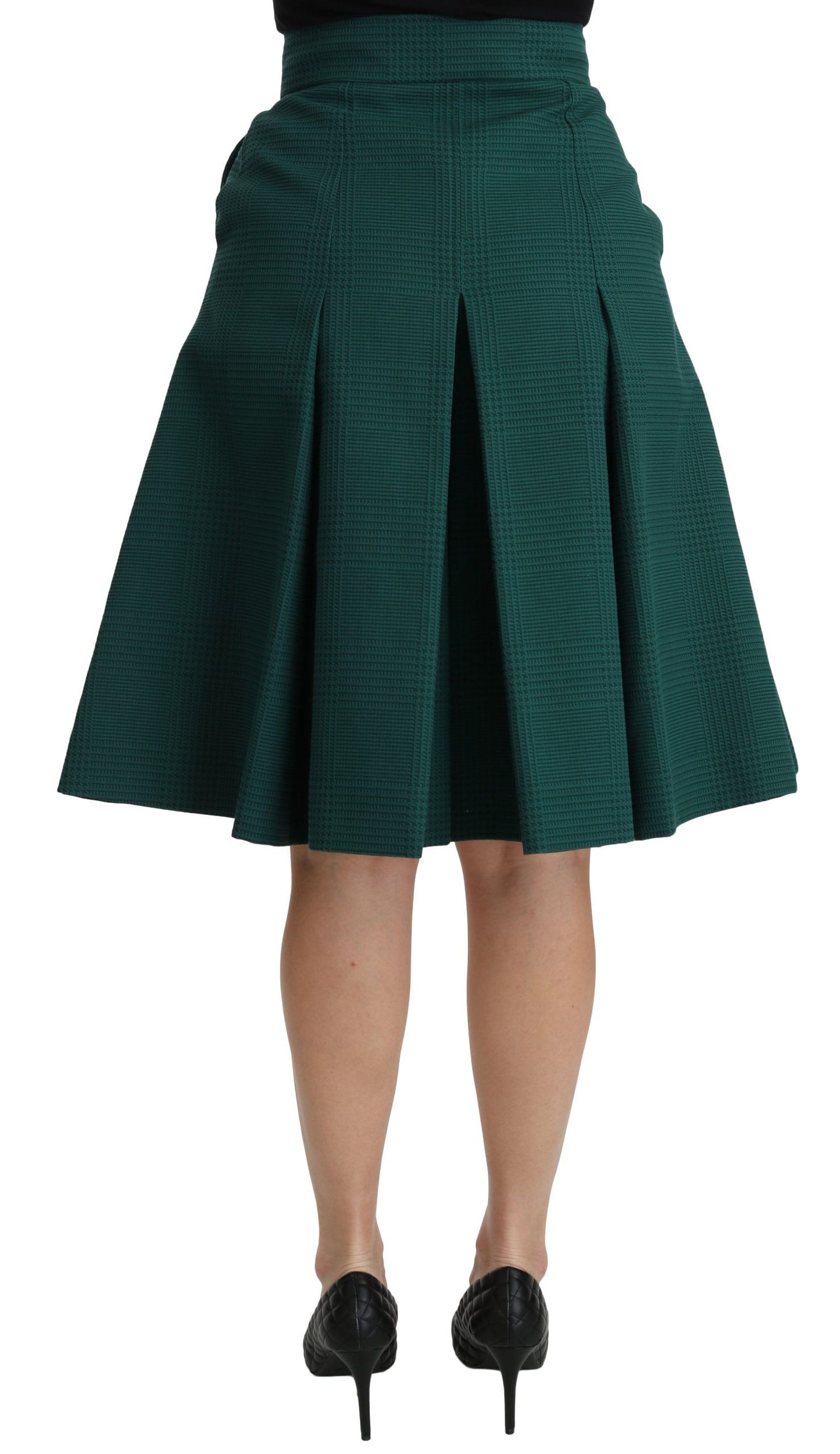 Dolce & Gabbana Grüner plissierter A-Linien-Baumwollrock mit hoher Taille