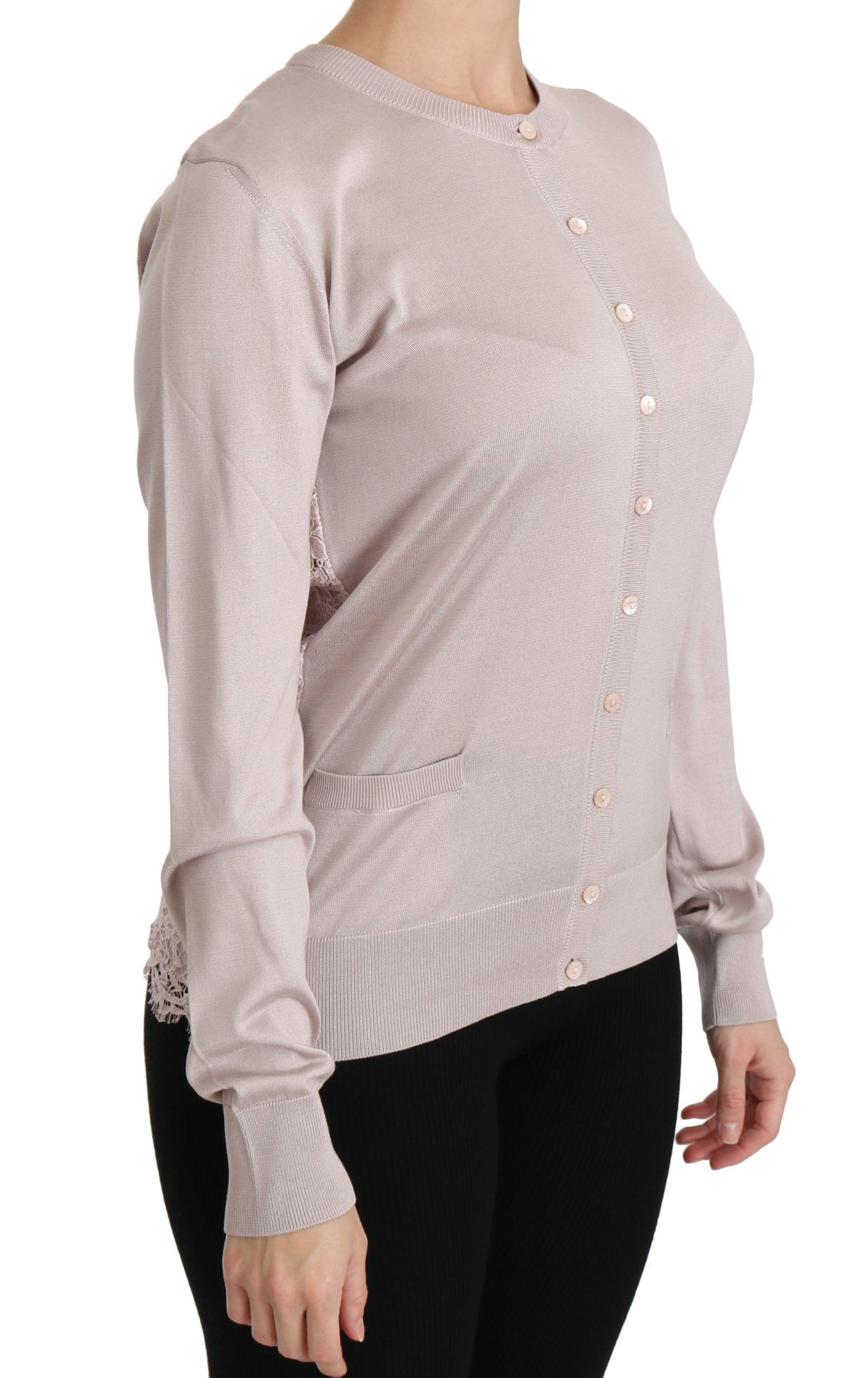 Dolce & Gabbana Seidenpullover mit langen Ärmeln und Spitze in Rosa