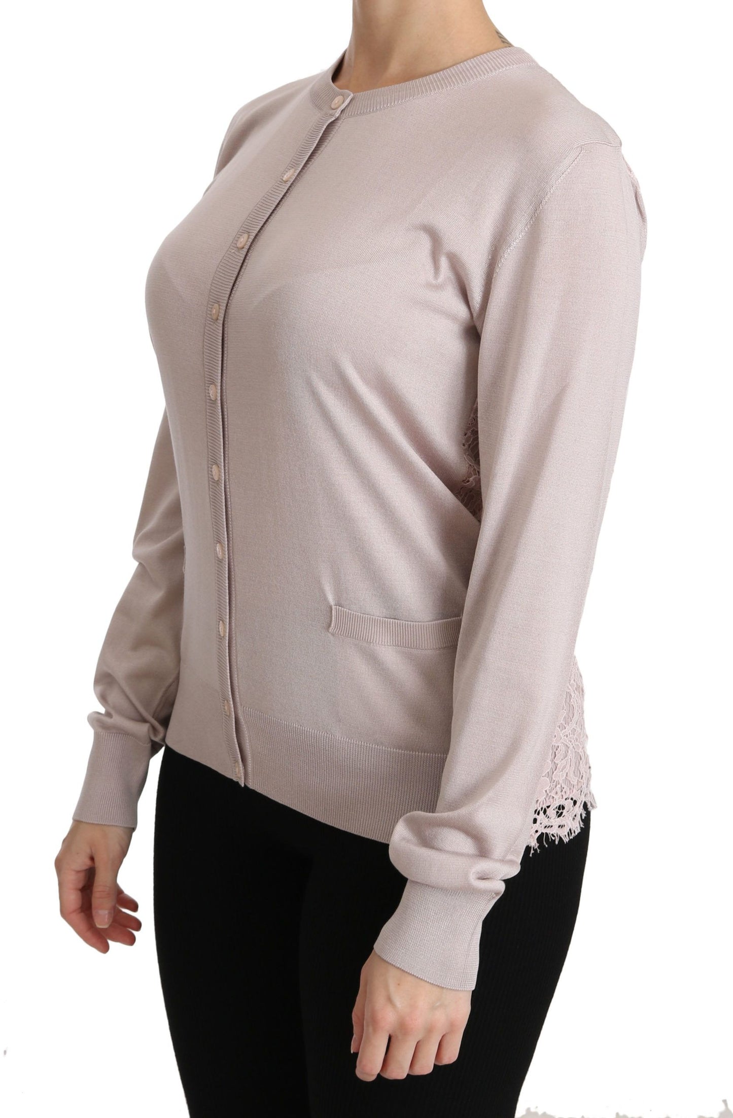 Dolce & Gabbana Seidenpullover mit langen Ärmeln und Spitze in Rosa
