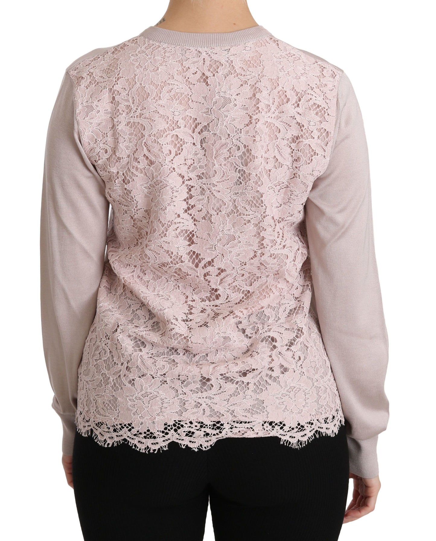 Dolce & Gabbana Seidenpullover mit langen Ärmeln und Spitze in Rosa