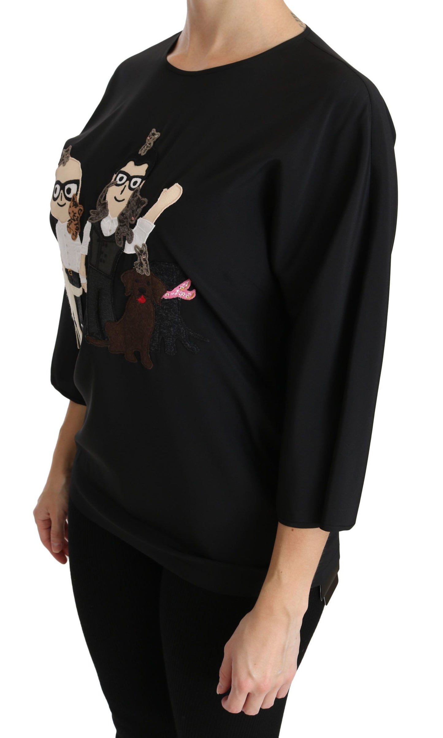 Dolce & Gabbana Schwarze #dgfamily Top T-Shirt Seidenbluse