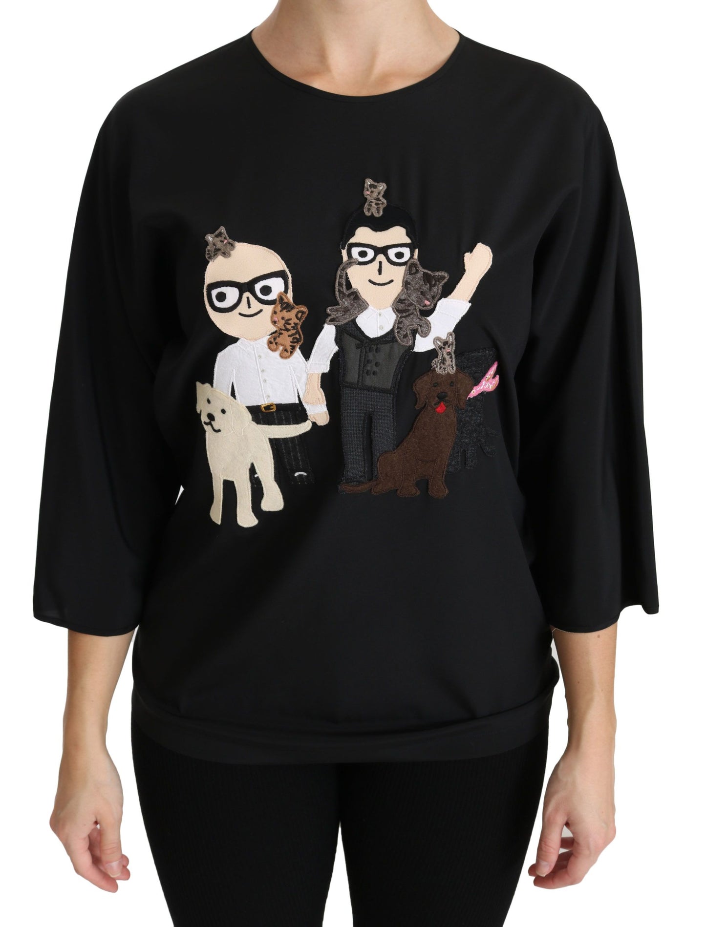 Dolce & Gabbana Schwarze #dgfamily Top T-Shirt Seidenbluse