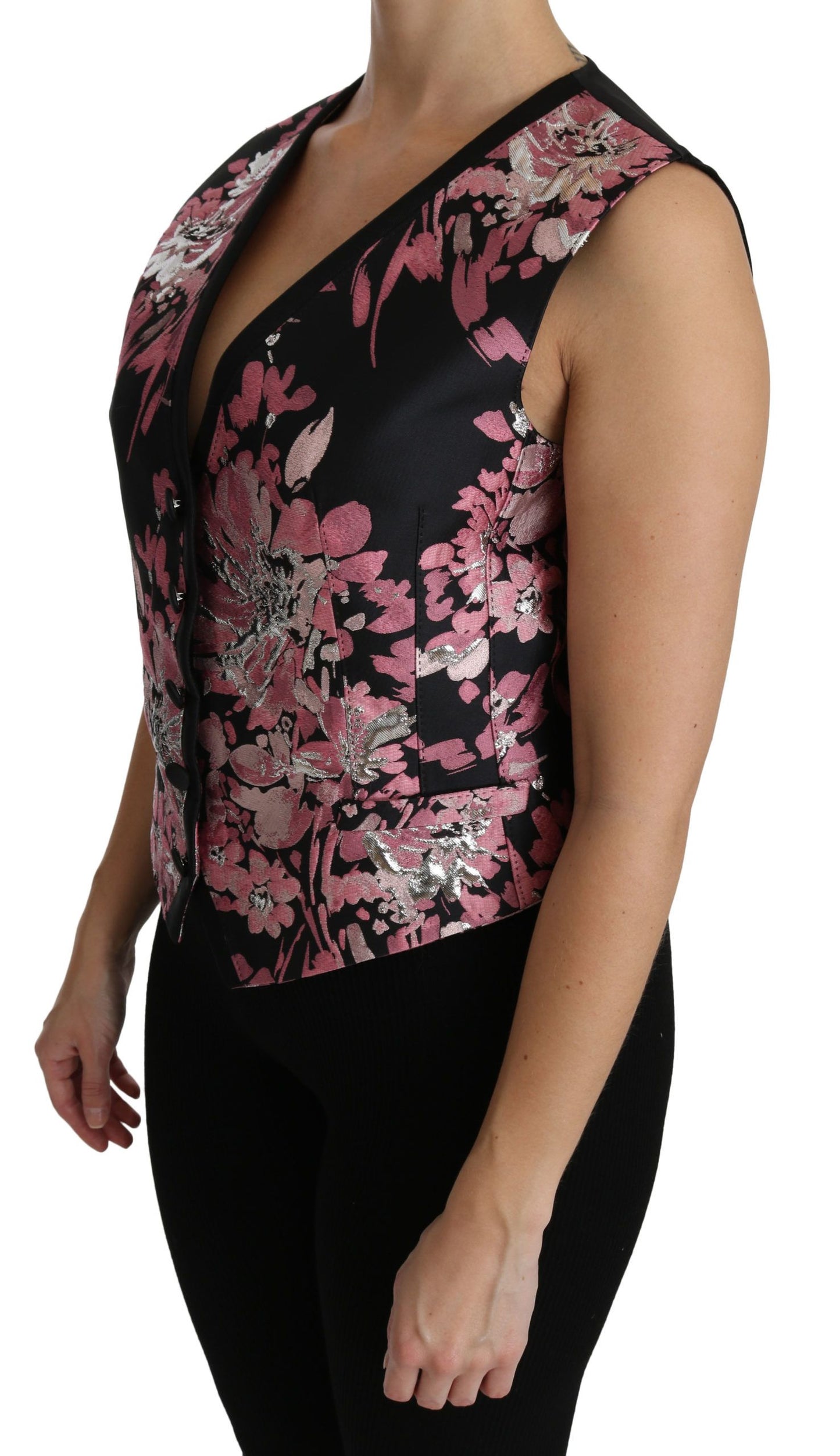 Dolce & Gabbana Weste, Bluse, Top, Schwarz/Rosa, Blumenmuster