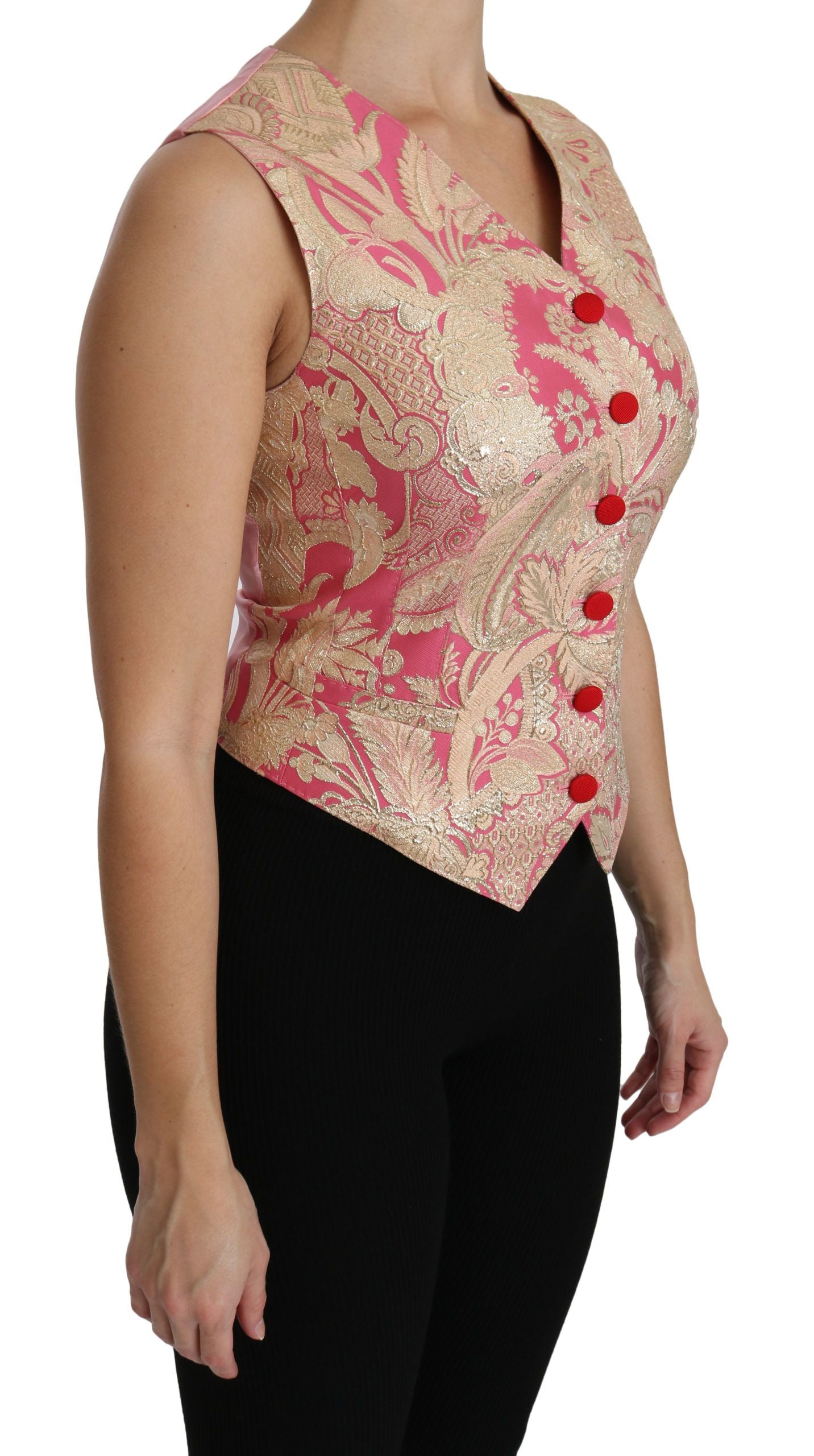 Dolce & Gabbana Pink Gold Brokat Weste Weste Bluse Top