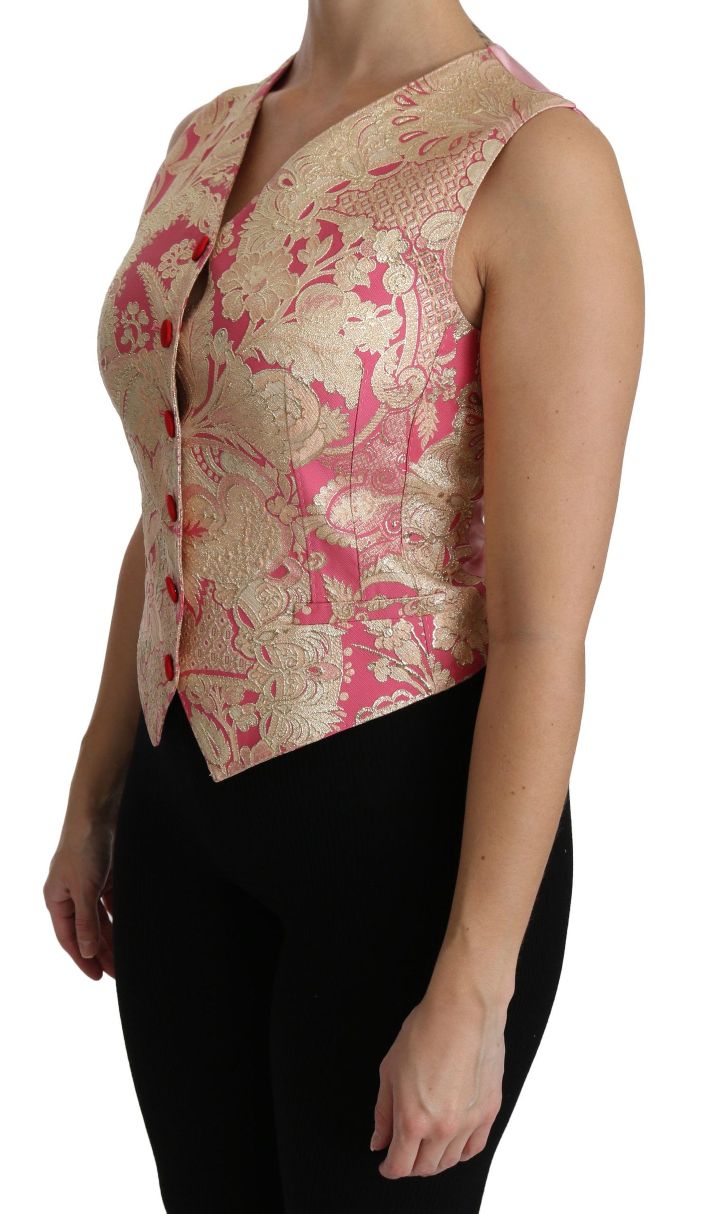 Dolce & Gabbana Pink Gold Brokat Weste Weste Bluse Top