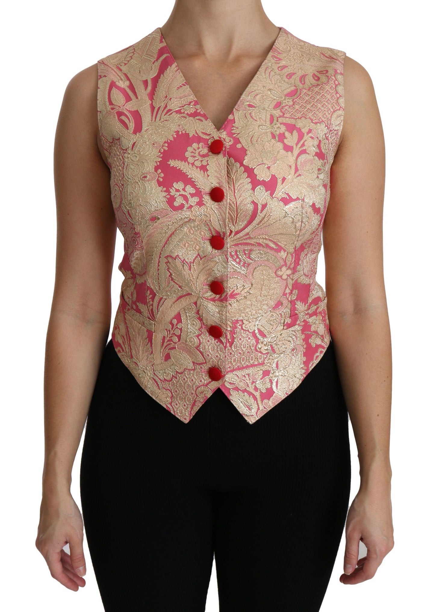 Dolce & Gabbana Pink Gold Brokat Weste Weste Bluse Top