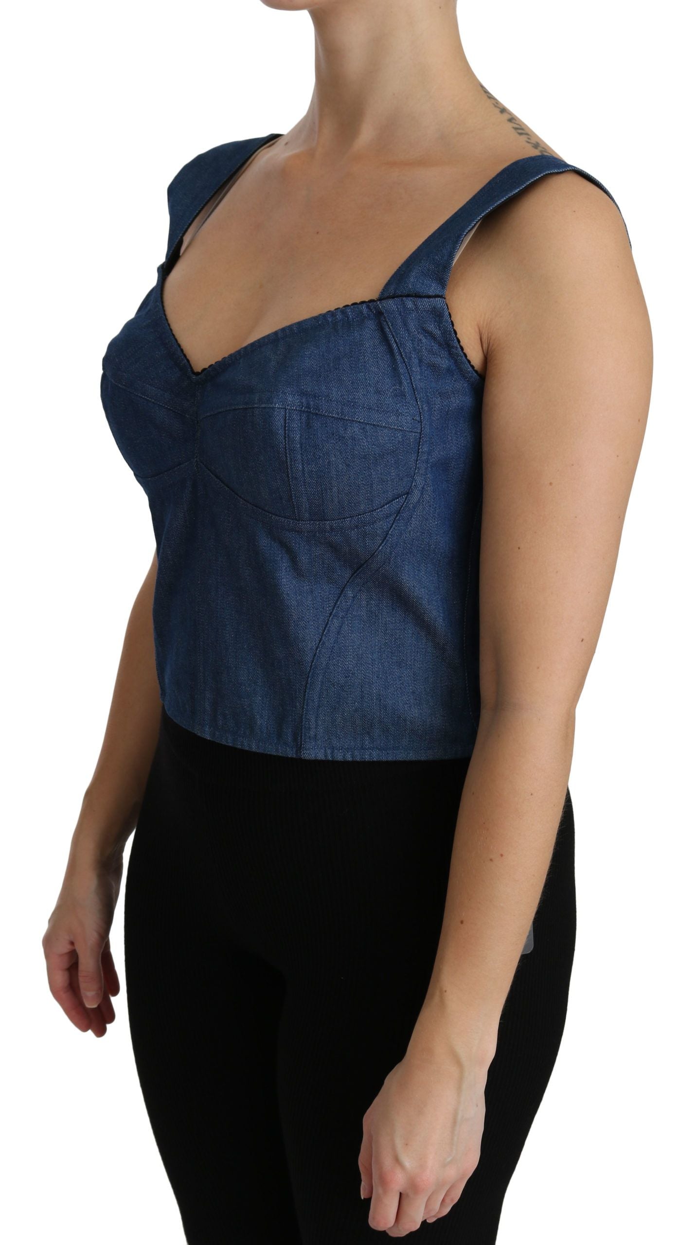 Dolce & Gabbana Blaues ärmelloses Bustier-Bluse-Baumwolltop