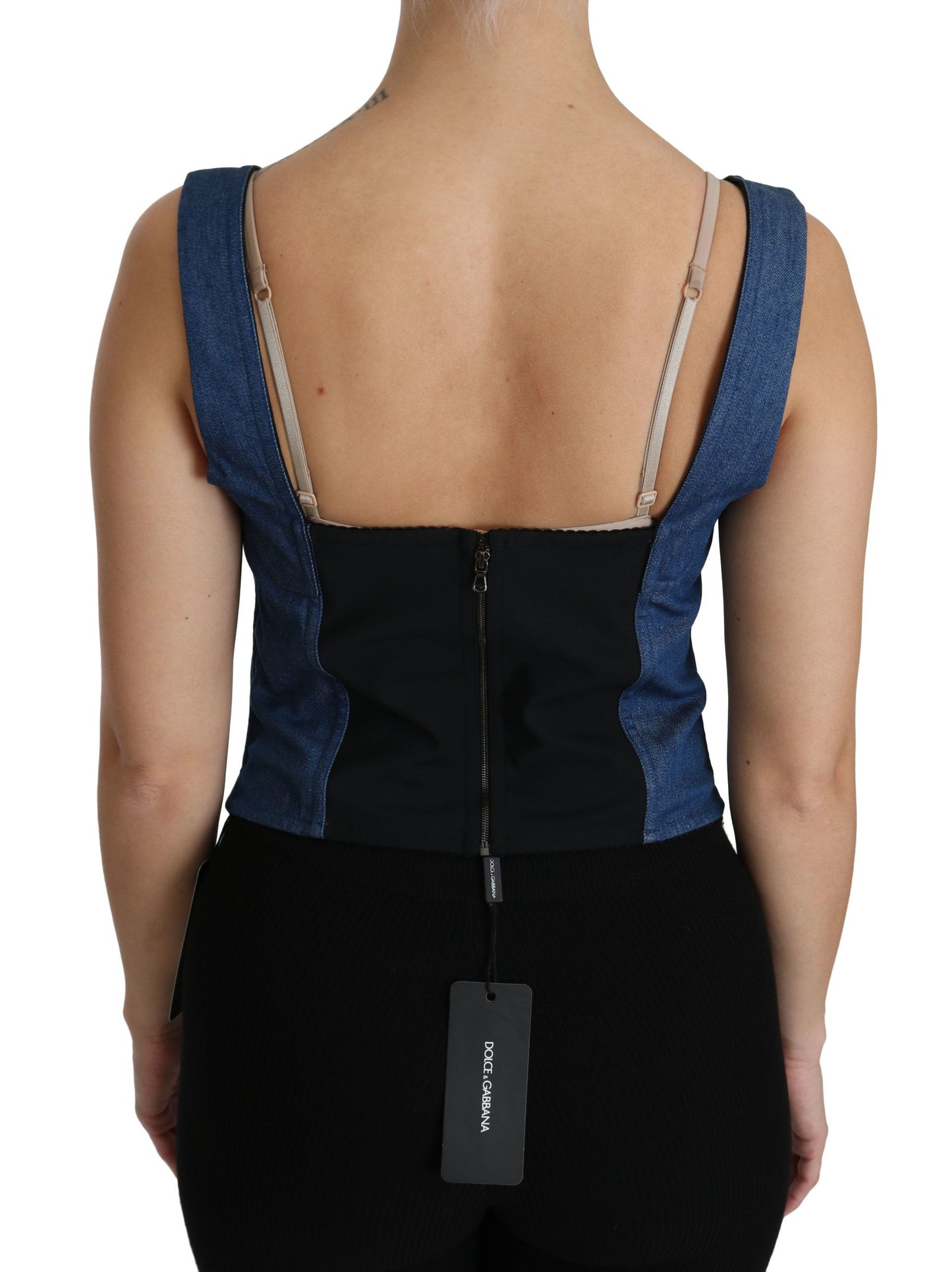Dolce & Gabbana Blaues ärmelloses Bustier-Bluse-Baumwolltop