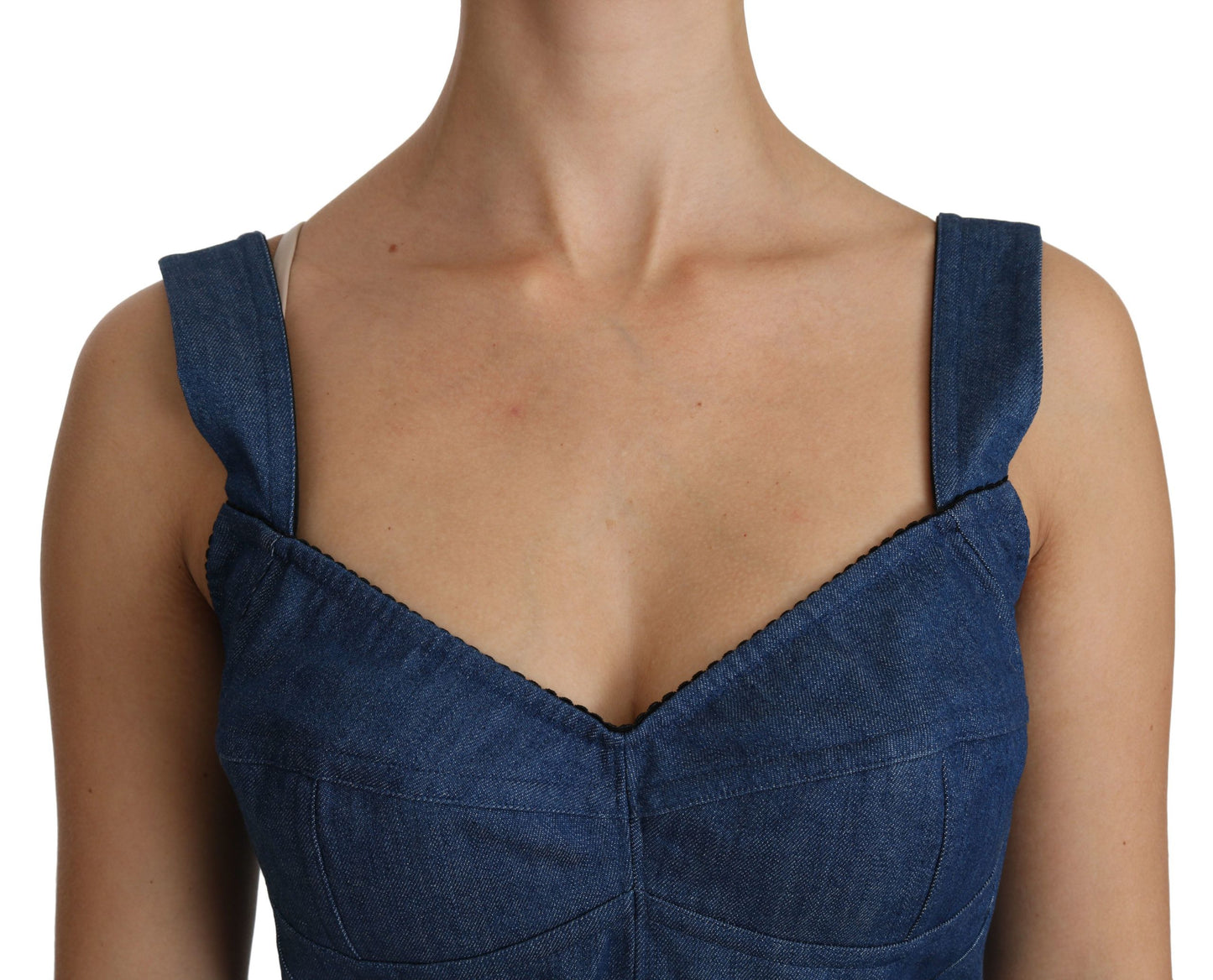 Dolce & Gabbana Blaues ärmelloses Bustier-Bluse-Baumwolltop