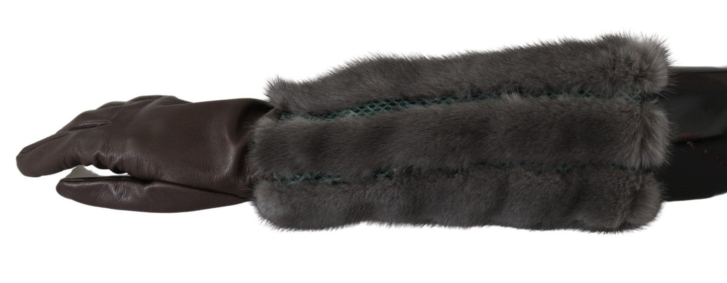 Dolce & Gabbana – Braune, mittellange Lederpelzhandschuhe