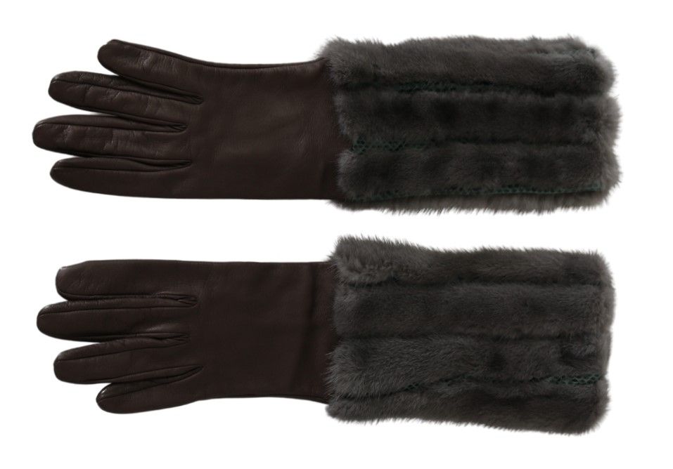 Dolce & Gabbana – Braune, mittellange Lederpelzhandschuhe