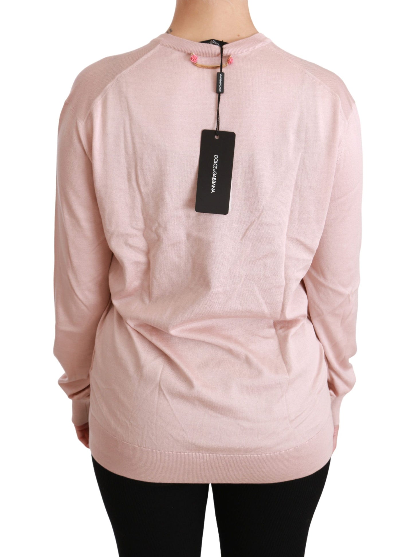 Dolce & Gabbana – Seidenpullover mit rosa Blumenverzierung