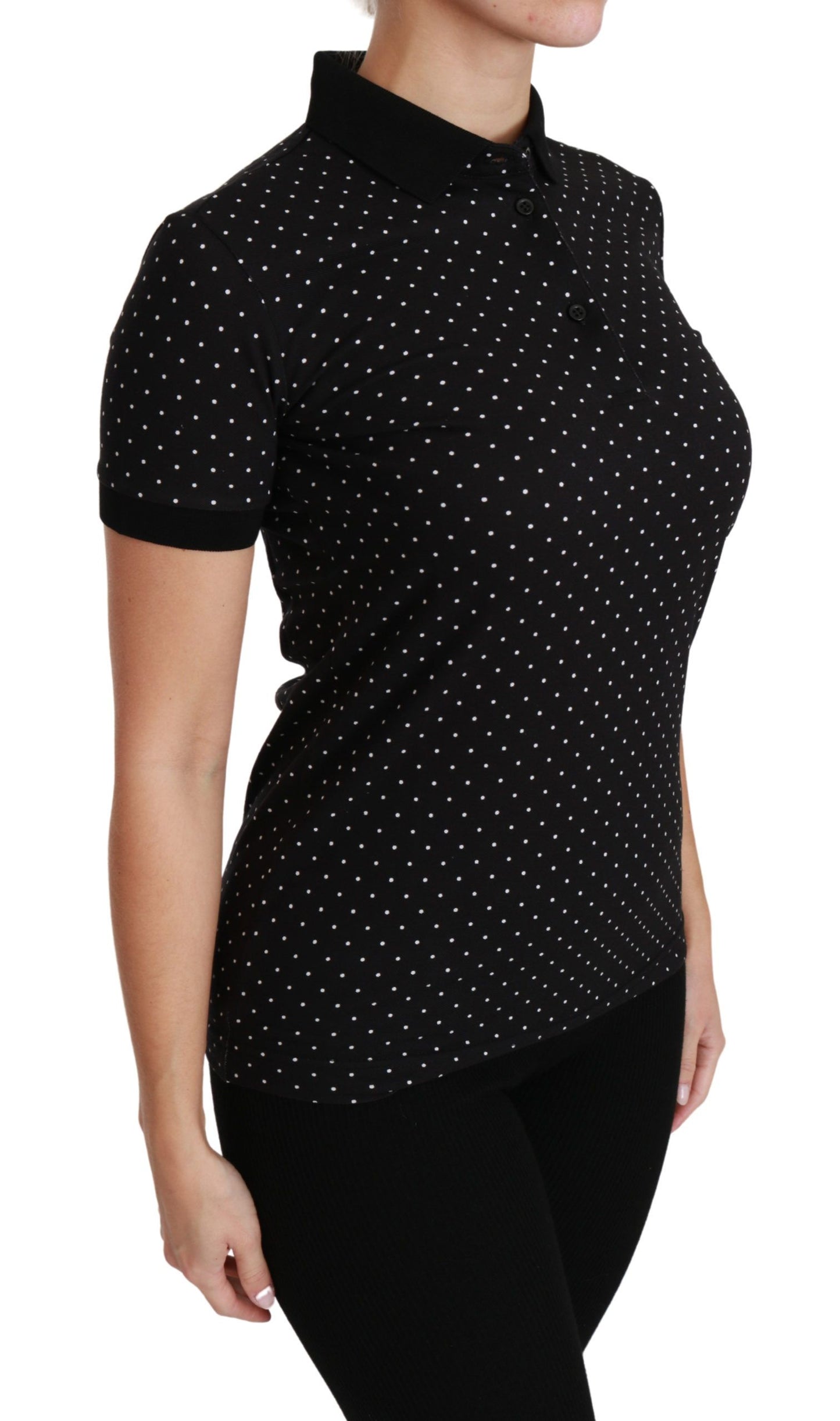 Dolce & Gabbana – Schwarzes Poloshirt aus Baumwolle mit gepunktetem Kragen