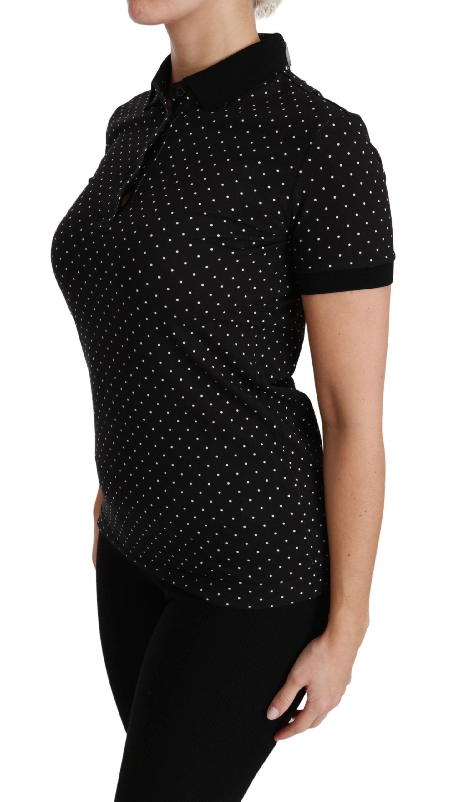 Dolce & Gabbana – Schwarzes Poloshirt aus Baumwolle mit gepunktetem Kragen