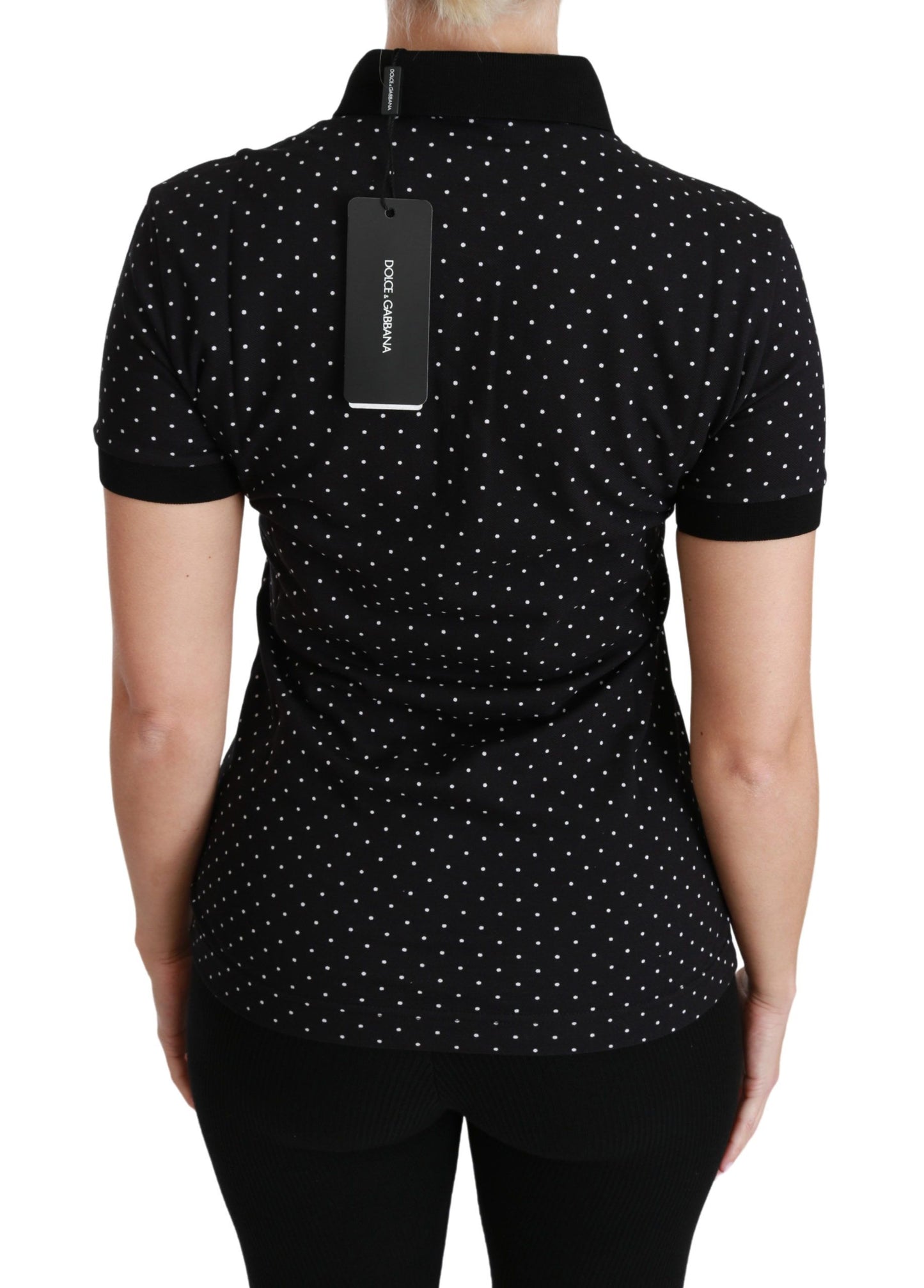 Dolce & Gabbana – Schwarzes Poloshirt aus Baumwolle mit gepunktetem Kragen