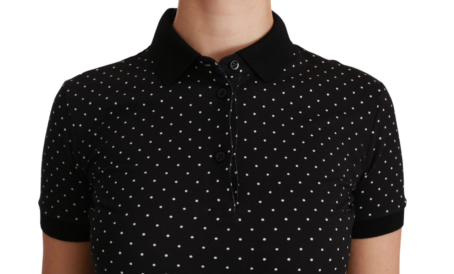 Dolce & Gabbana – Schwarzes Poloshirt aus Baumwolle mit gepunktetem Kragen